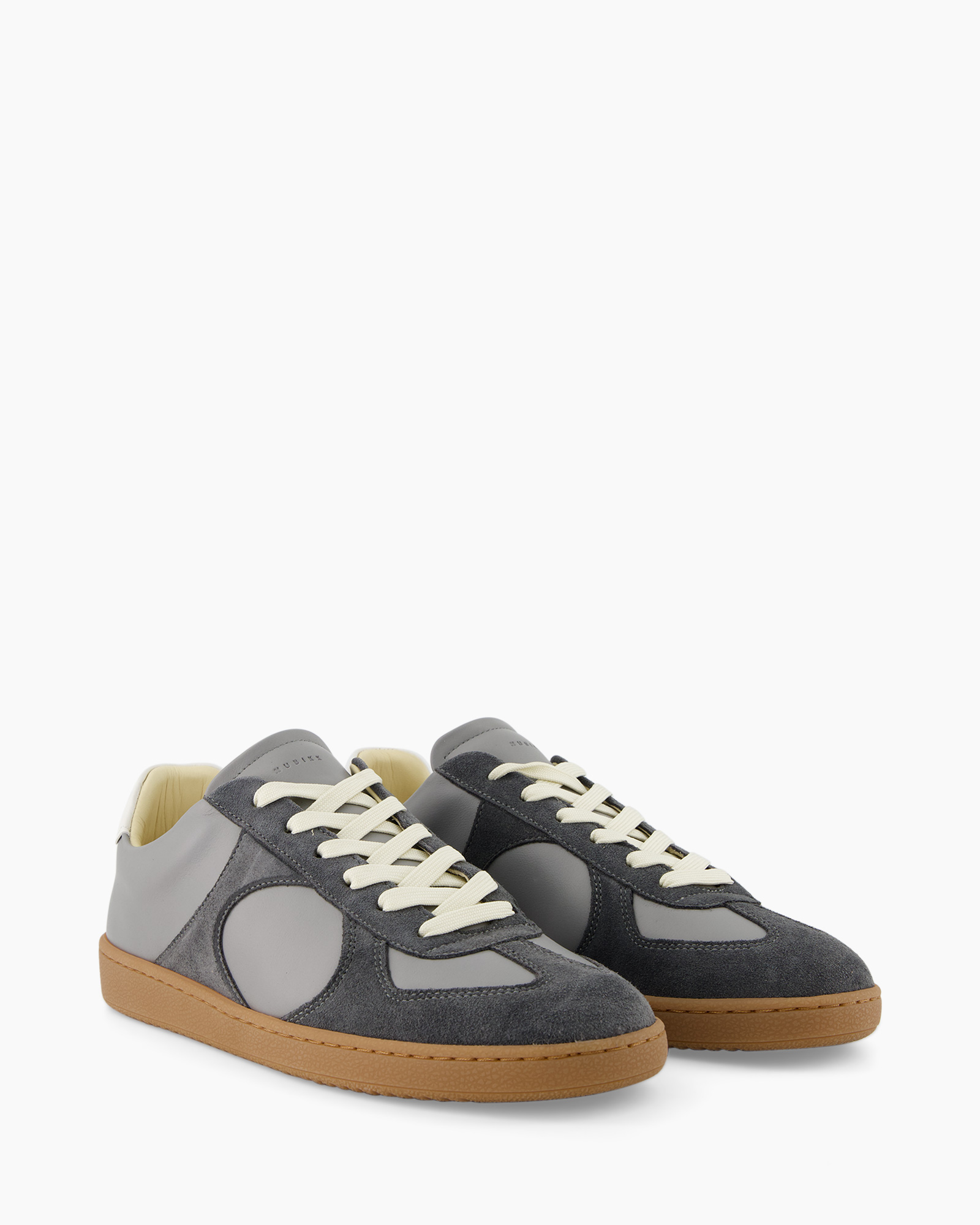 sneakers, grey, multi-material, laces, gum sole