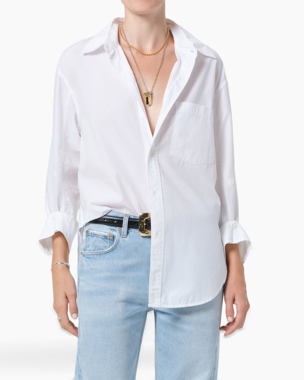 white shirt, button-down, collar, casual outfit, pocket tee