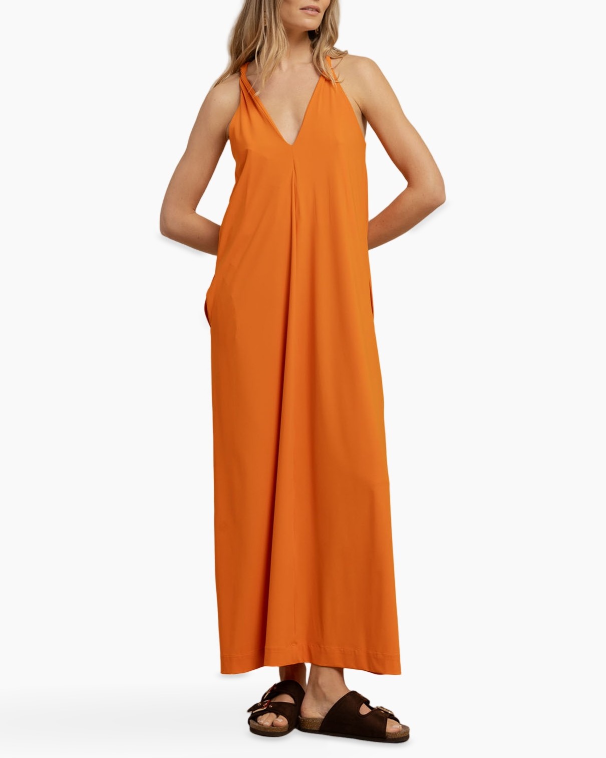 dress, maxi dress, sundress, orange, halter neck