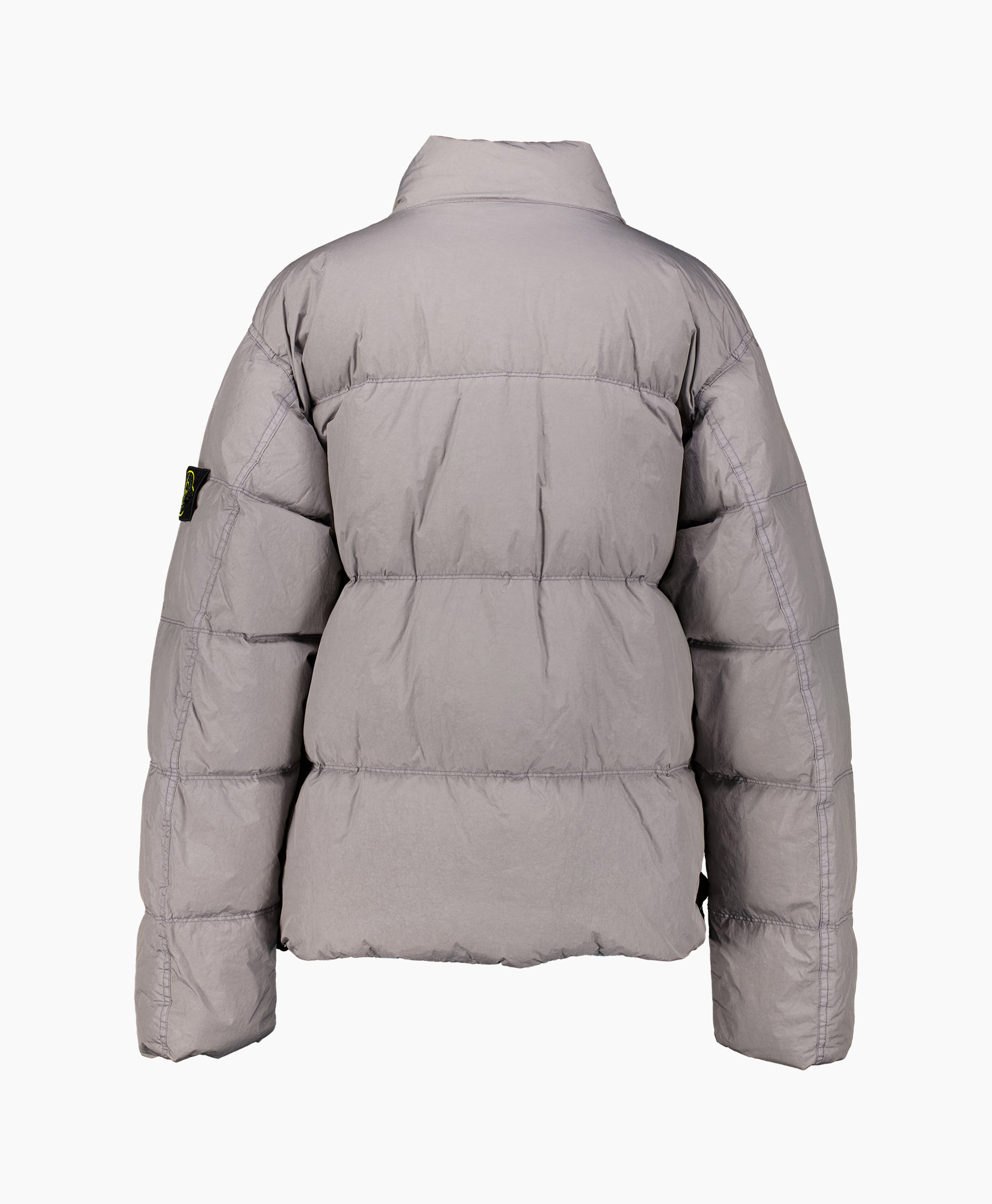 puffer jacket, down jacket, gray, long sleeve, cropped?