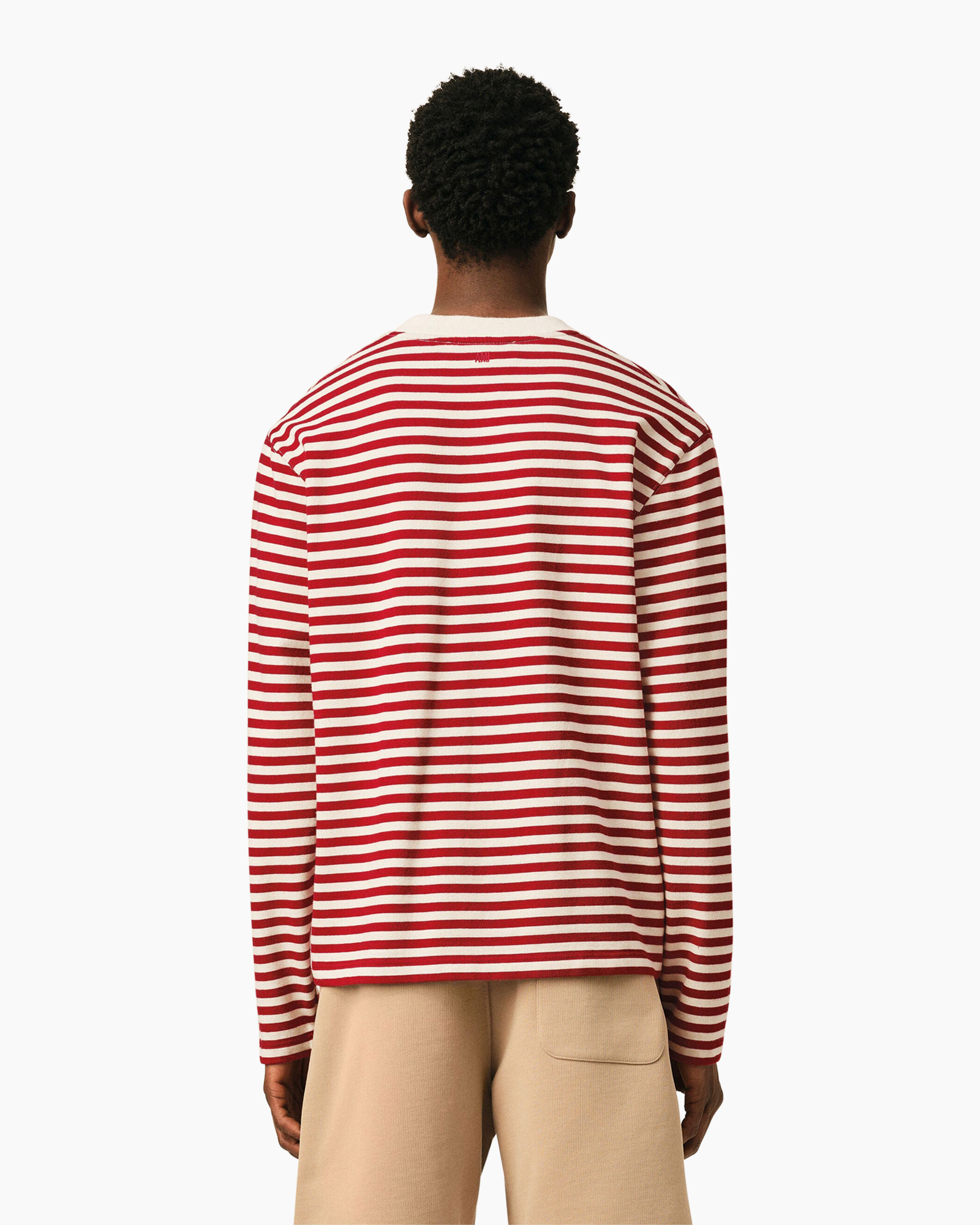 striped shirt, long sleeve, knit top, red and white, casual wear