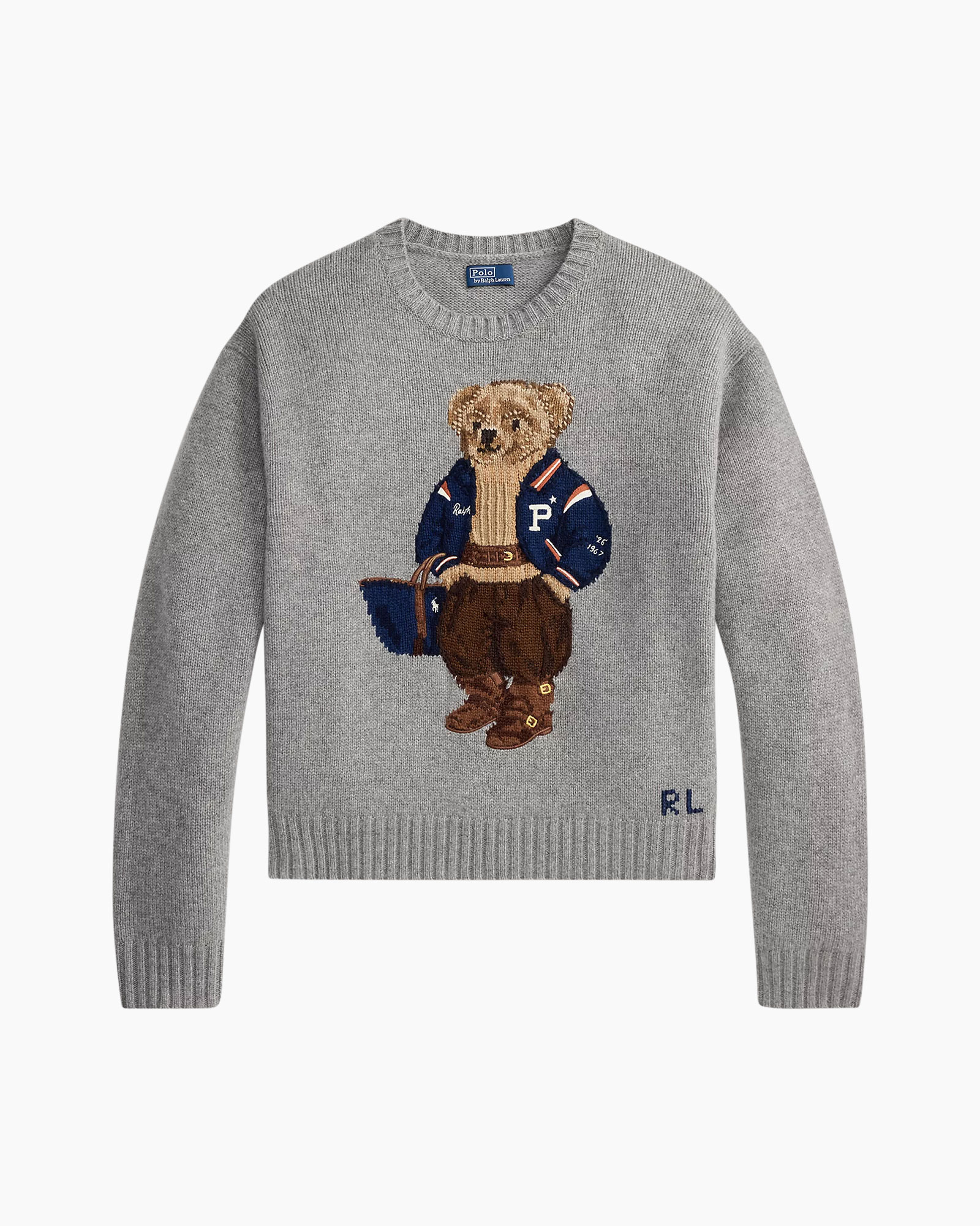 knit sweater, teddy bear, graphic design, grey, pullover