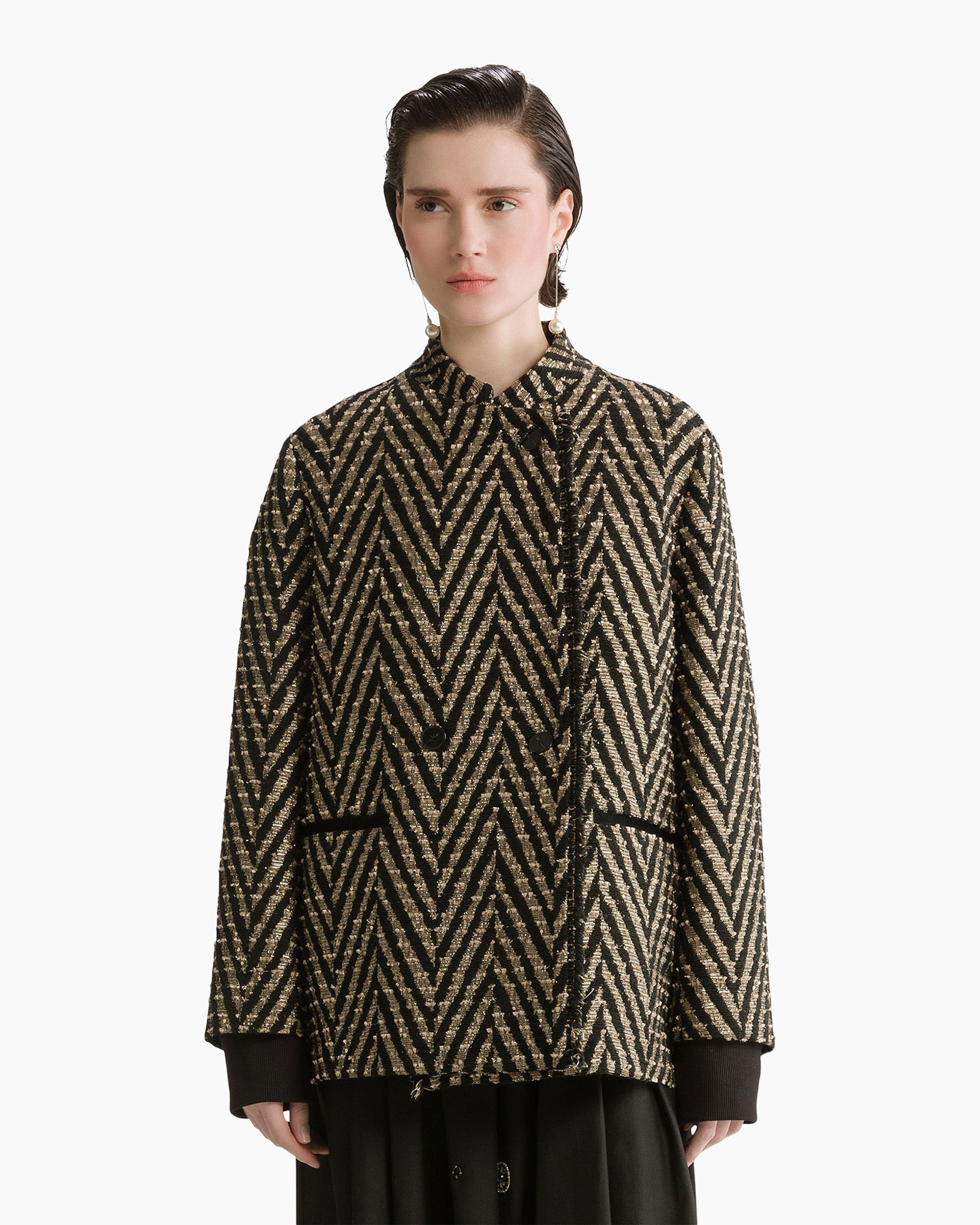 jacket, blazer, zigzag pattern, gold, long sleeves