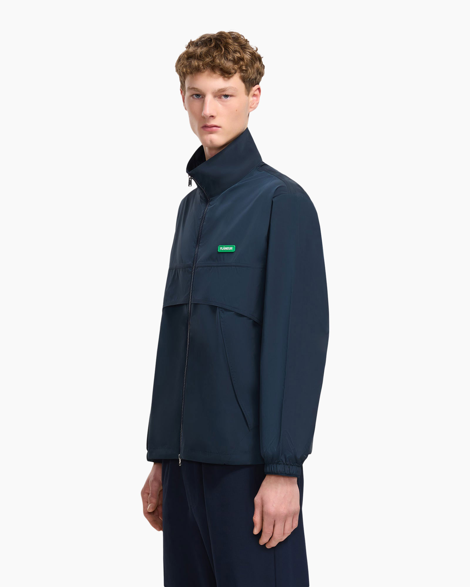 jacket, windbreaker, navy, zipper, collar