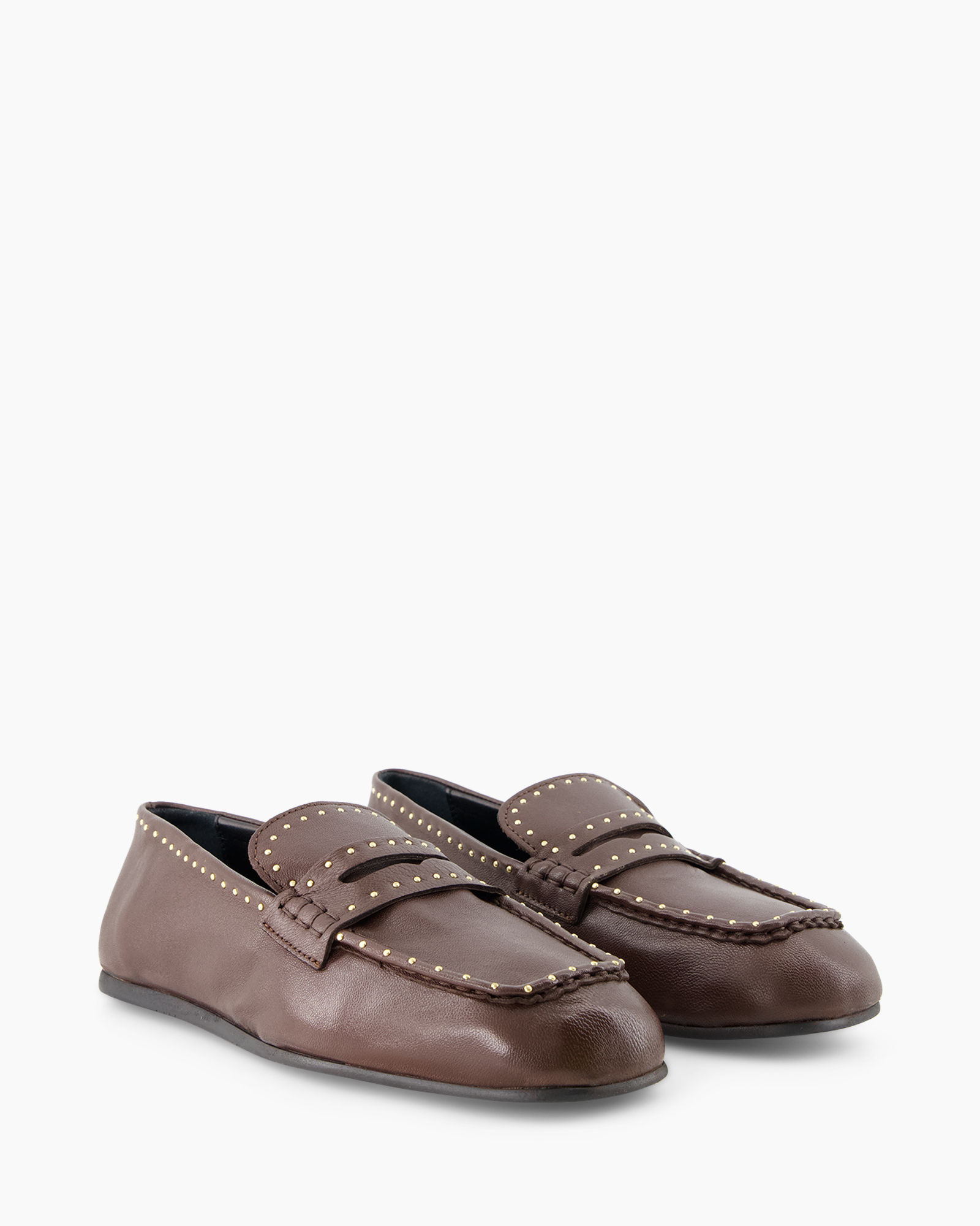 loafers, brown, leather, studded, slip-on