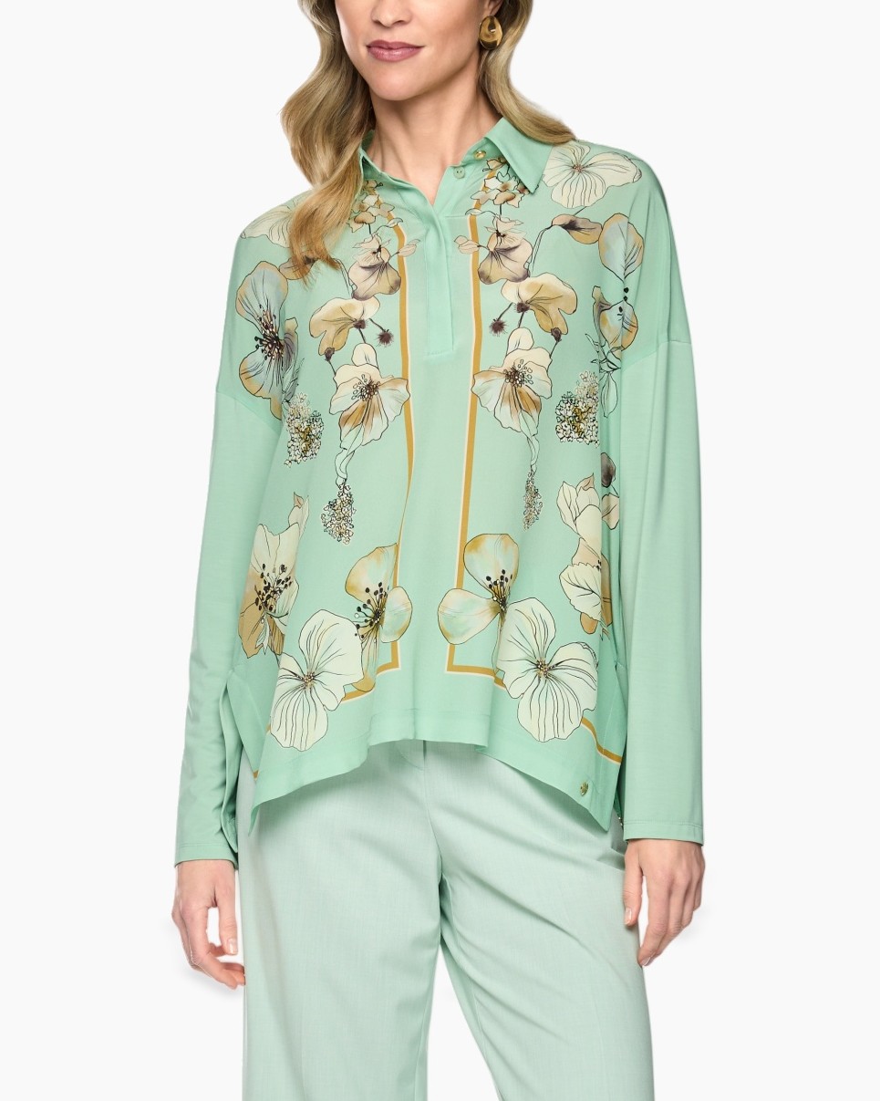 blouse, floral, mint, longsleeve, button placket