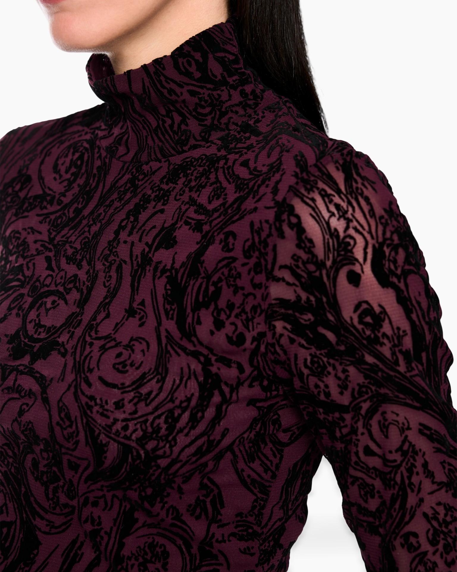 turtleneck, lace, burgundy, pattern, sheer