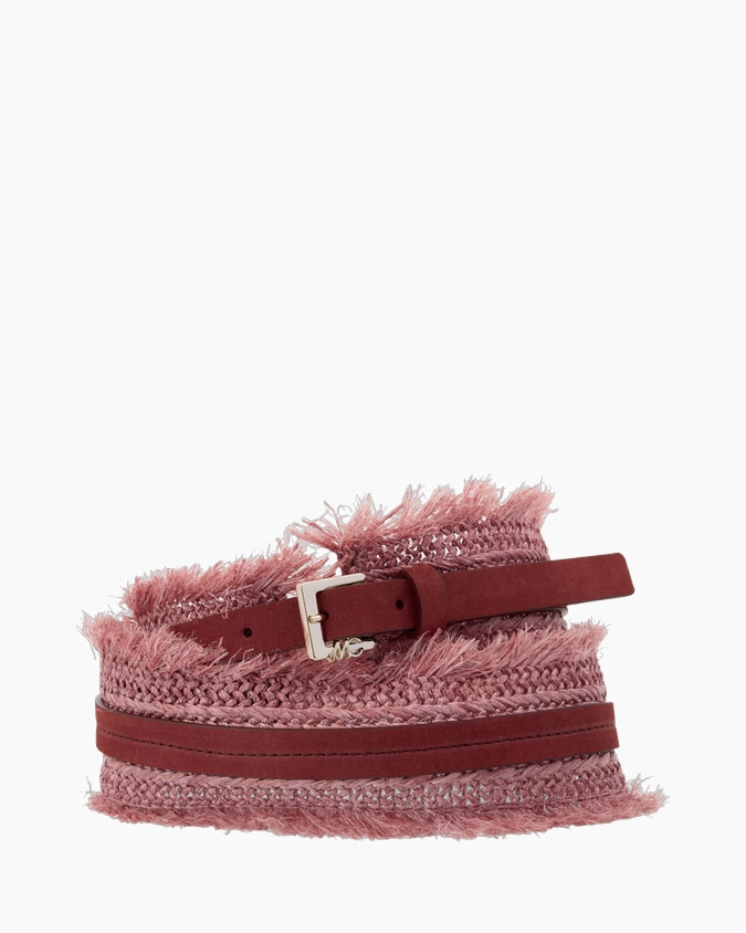 wrap, scarf, fringe, pink, belted
