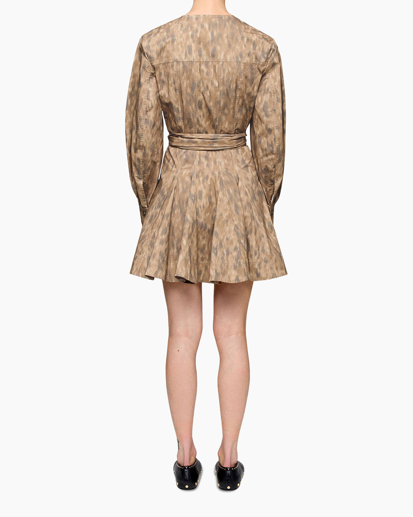 dress, short, belted, tiered, brown leopard