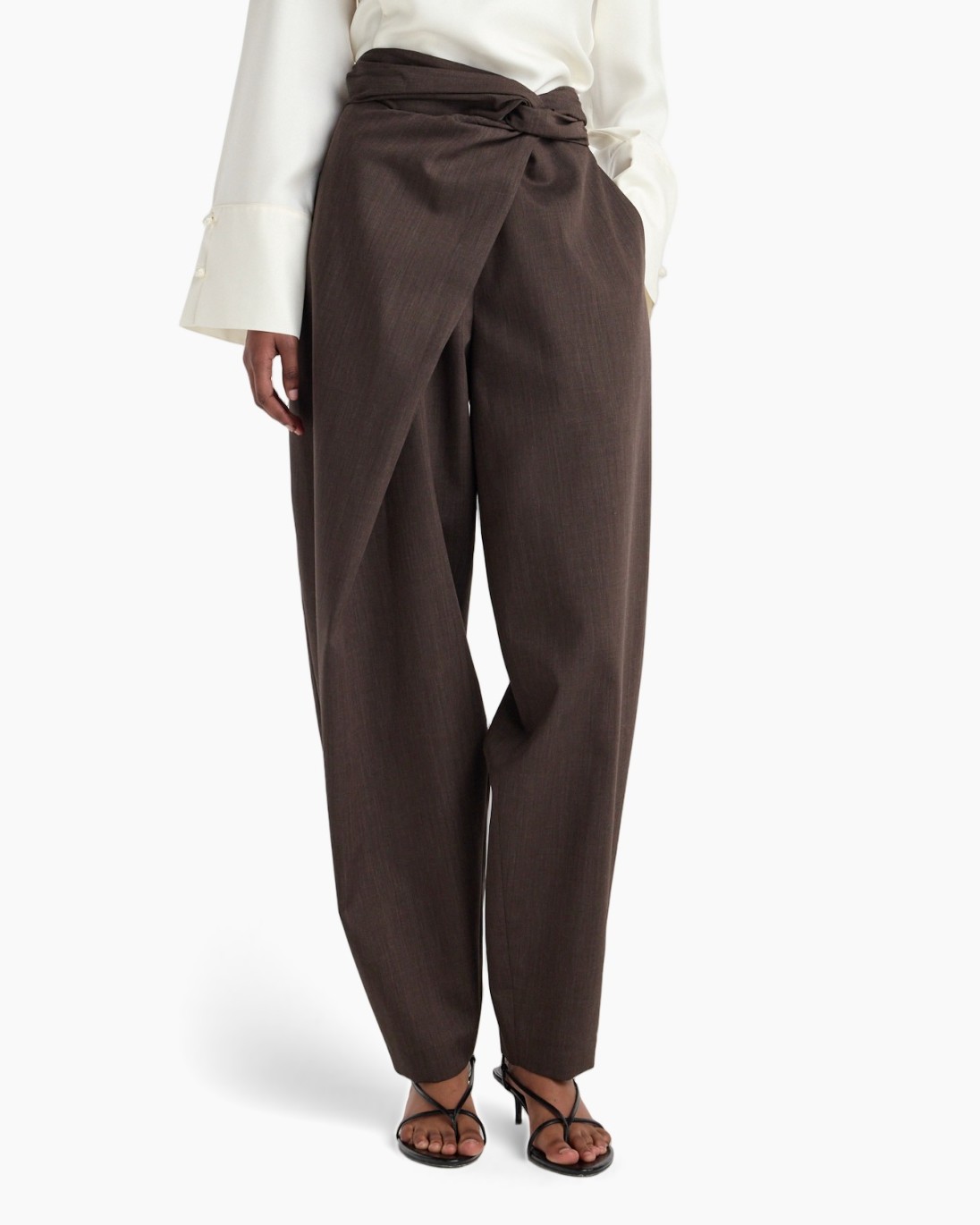 pants,  Wide-leg, brown, tuck, tie-waist