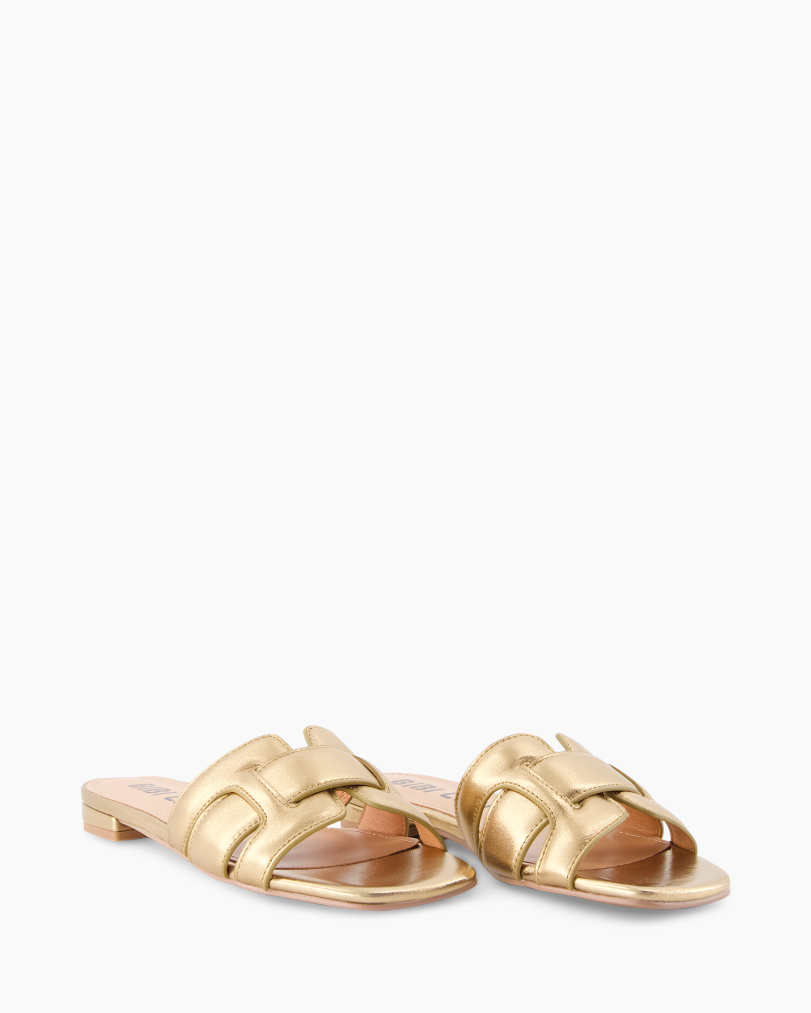 open toe, slip-on, gold, sandals, flat heel