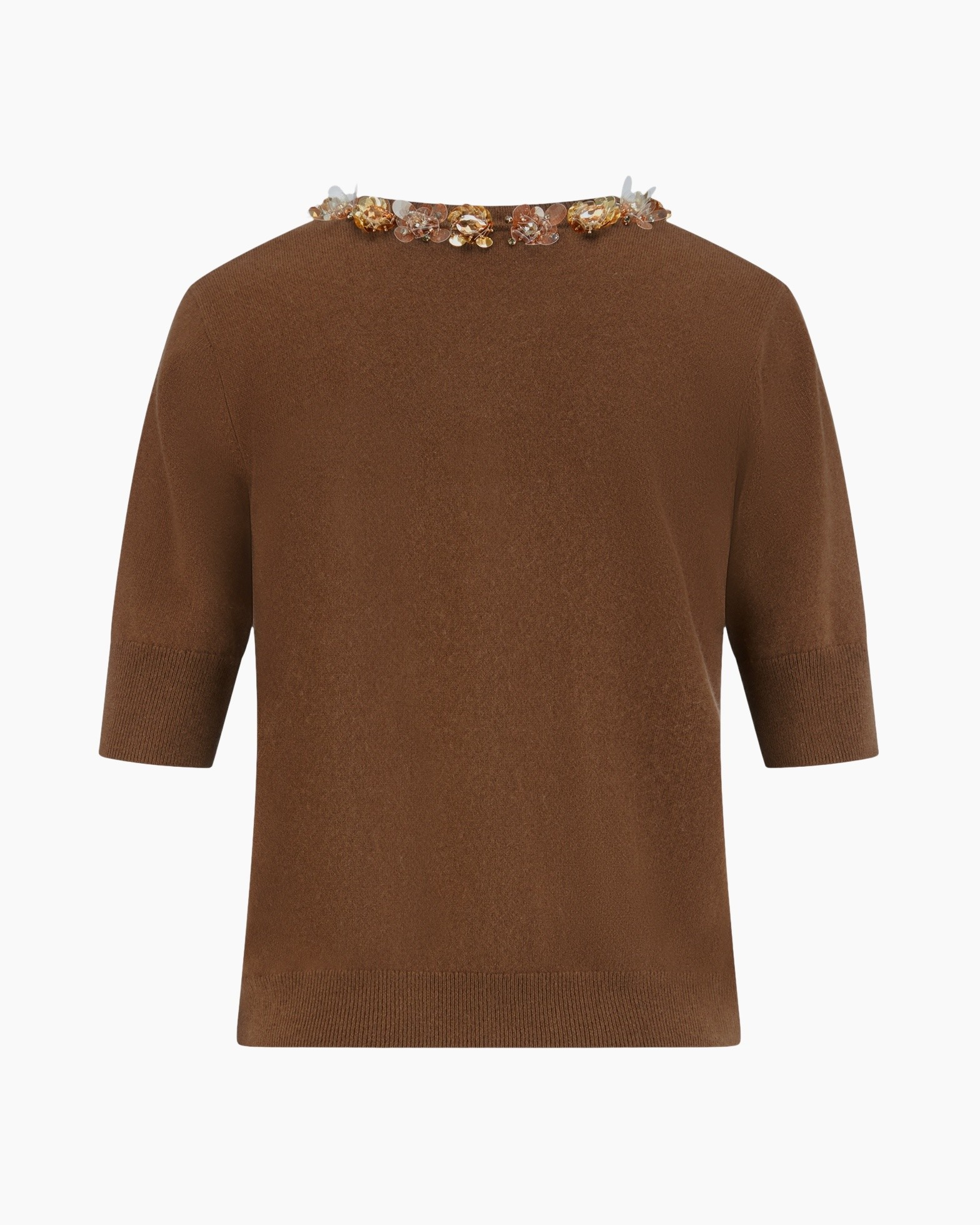 cardigan, brown, knit, short-sleeve, collarless