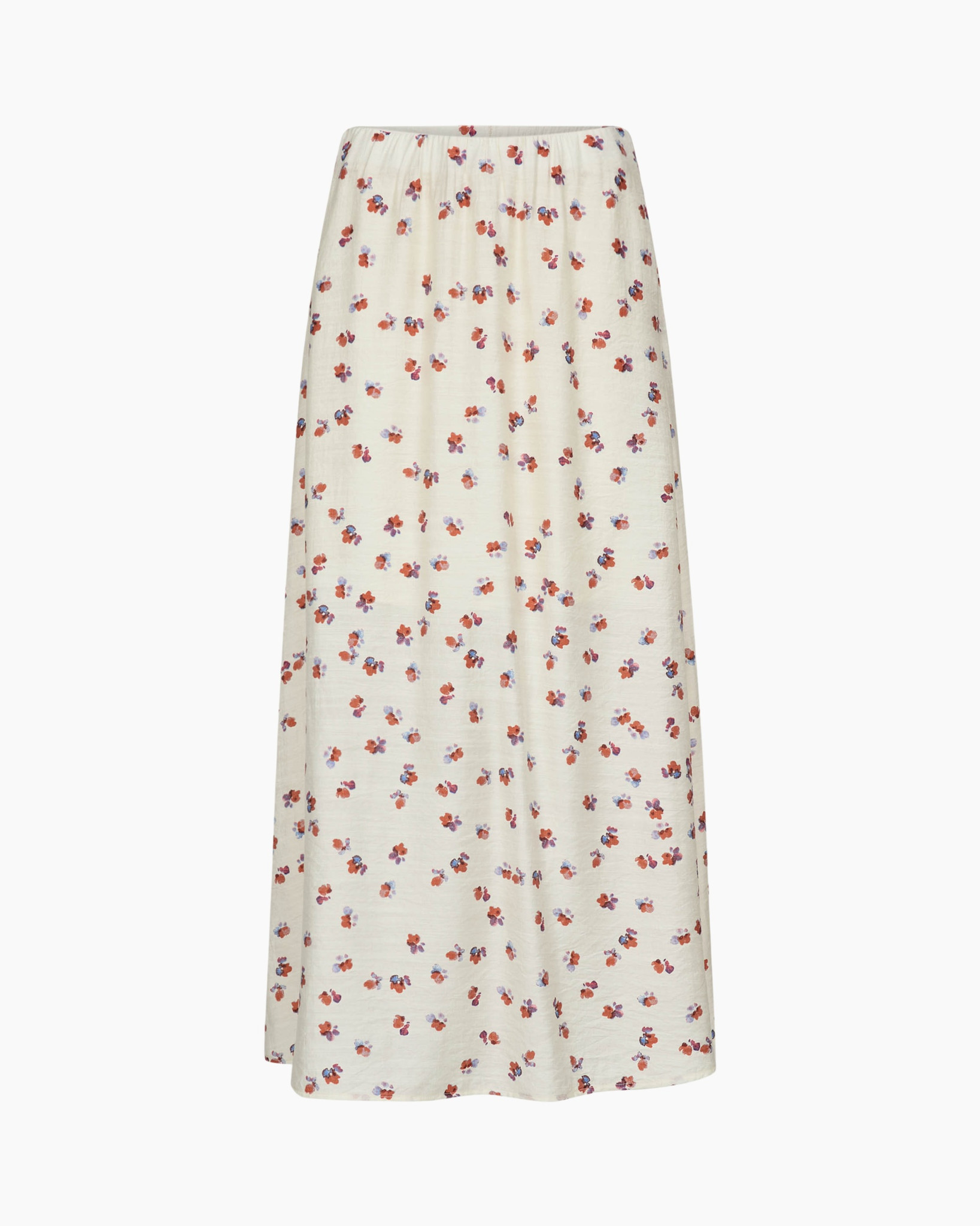skirt, floral, mid length, cream, elastic waist