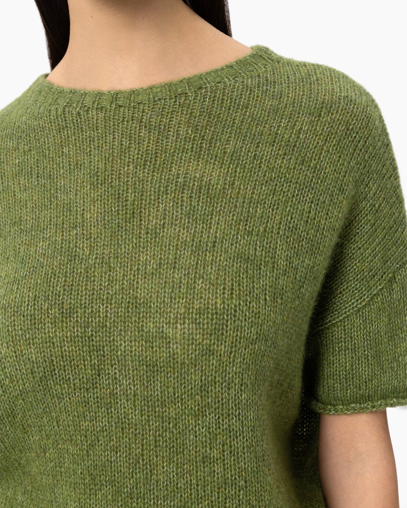 sweater, knit, green, short-sleeve, crew-neck
