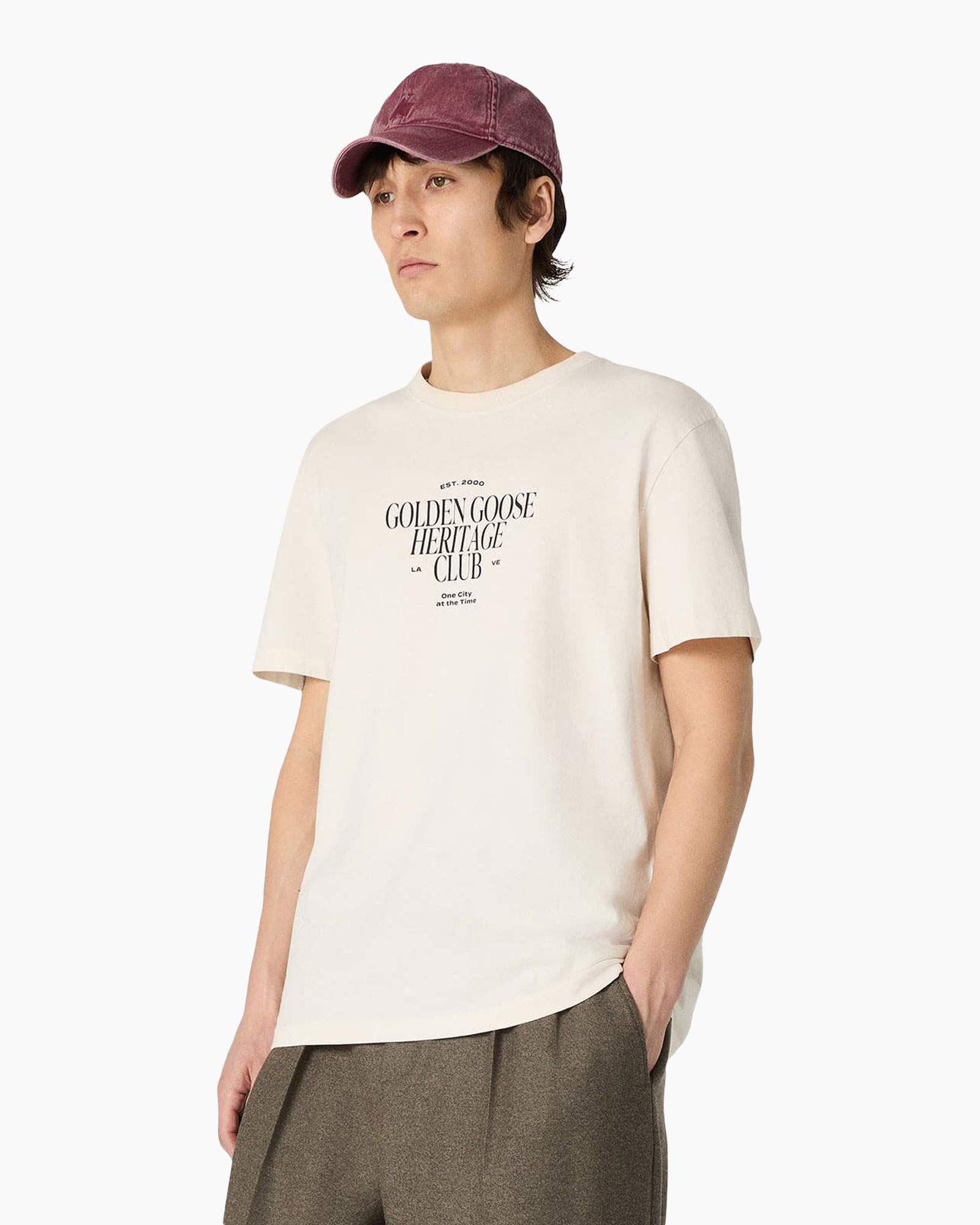 t-shirt, short sleeve, cream, graphic, cap