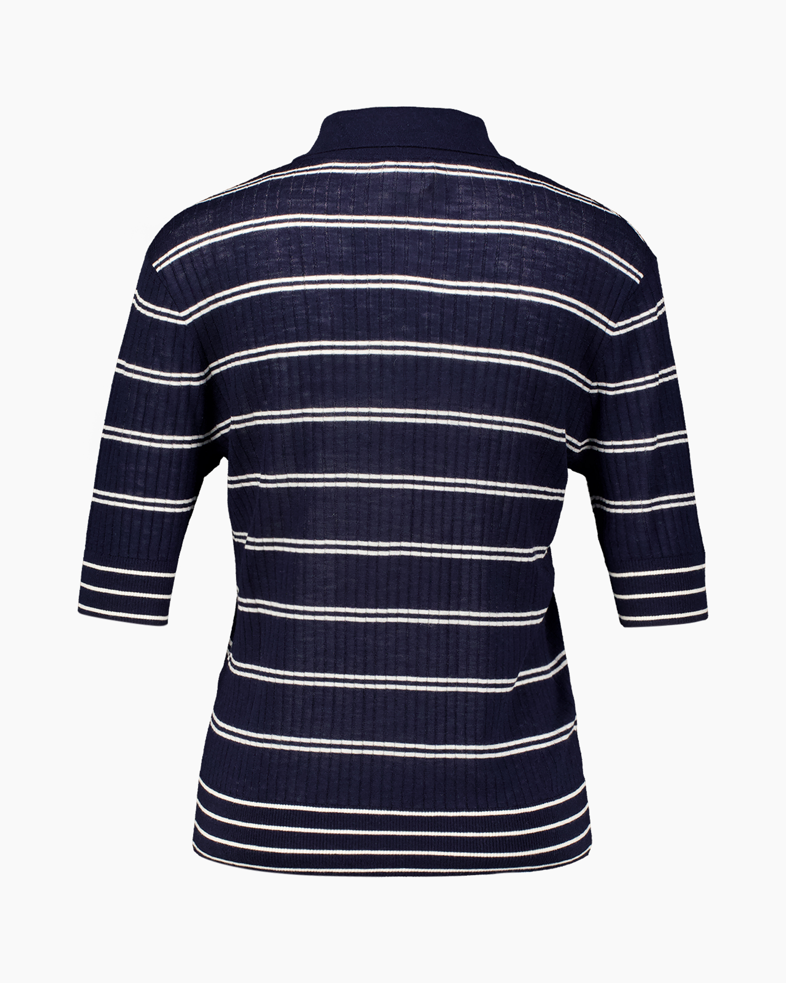 striped, navy, short-sleeve, ribbed, top