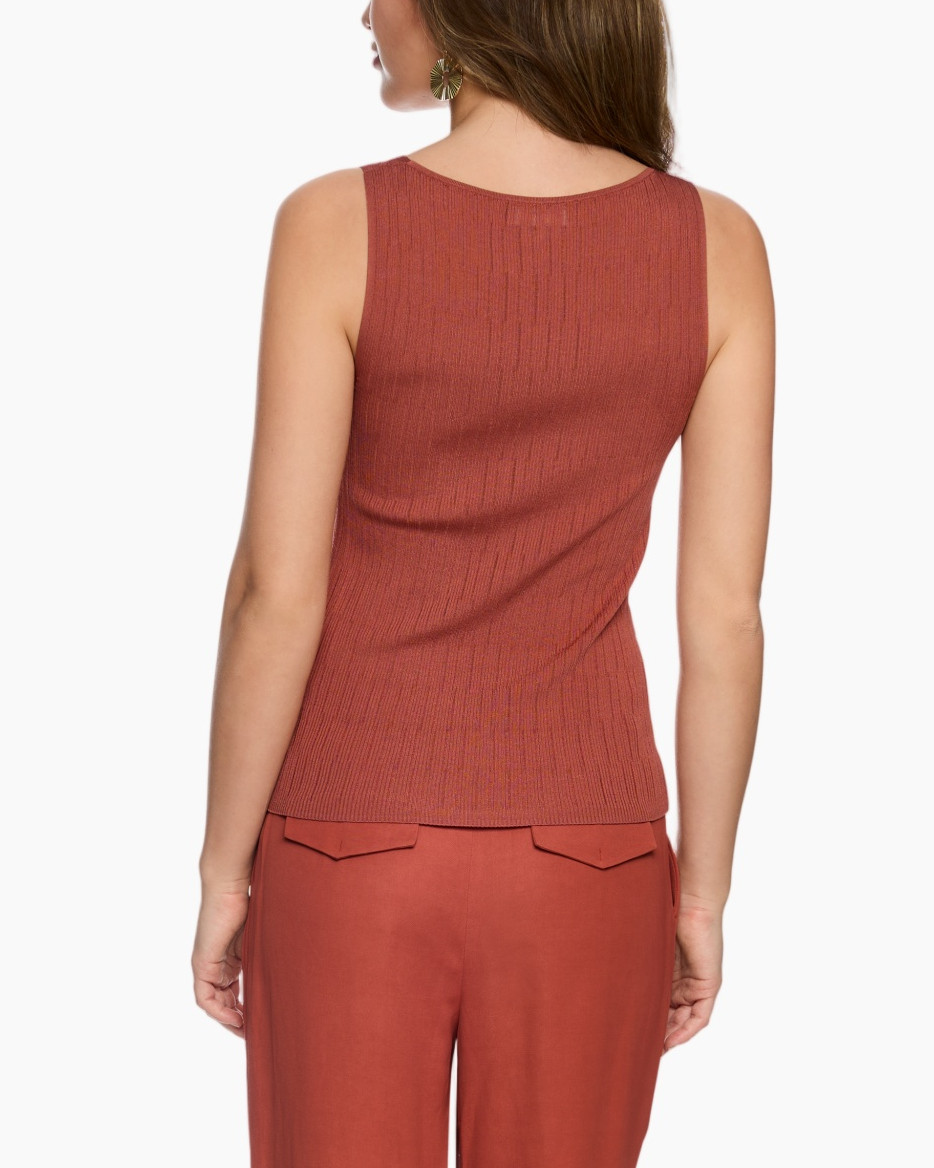 tank top, ribbed knit, sleeveless, rust color, twill pants
