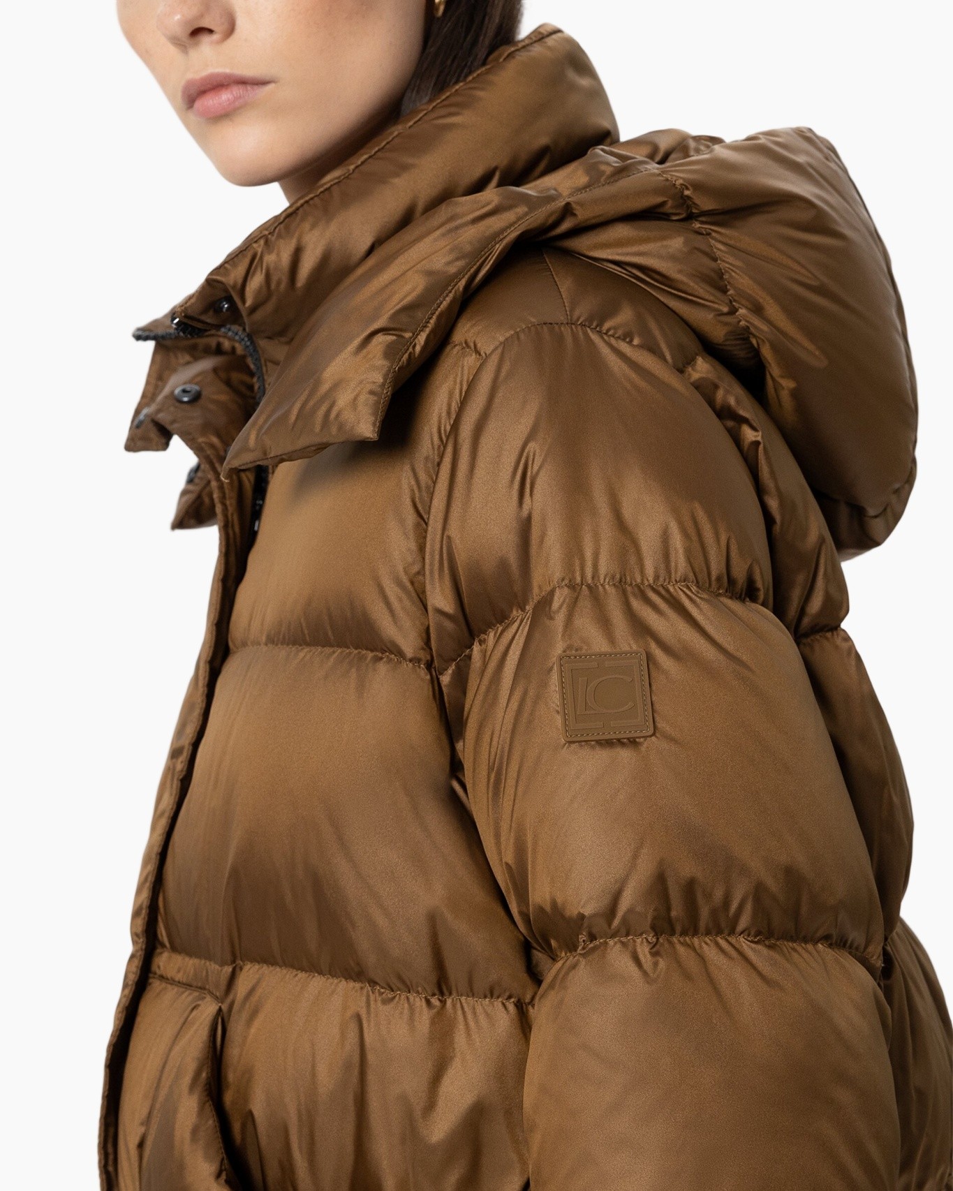 puffer jacket, down jacket, hooded, brown, quilting