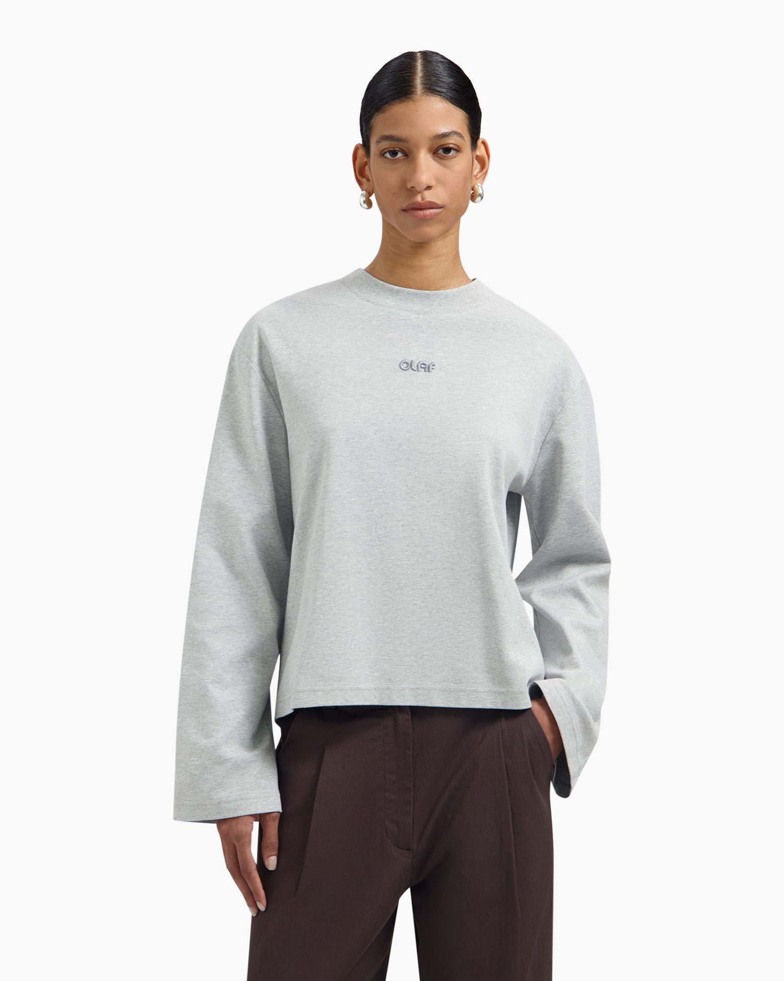 sweatshirt, long sleeves, gray, crew neck, cropped
