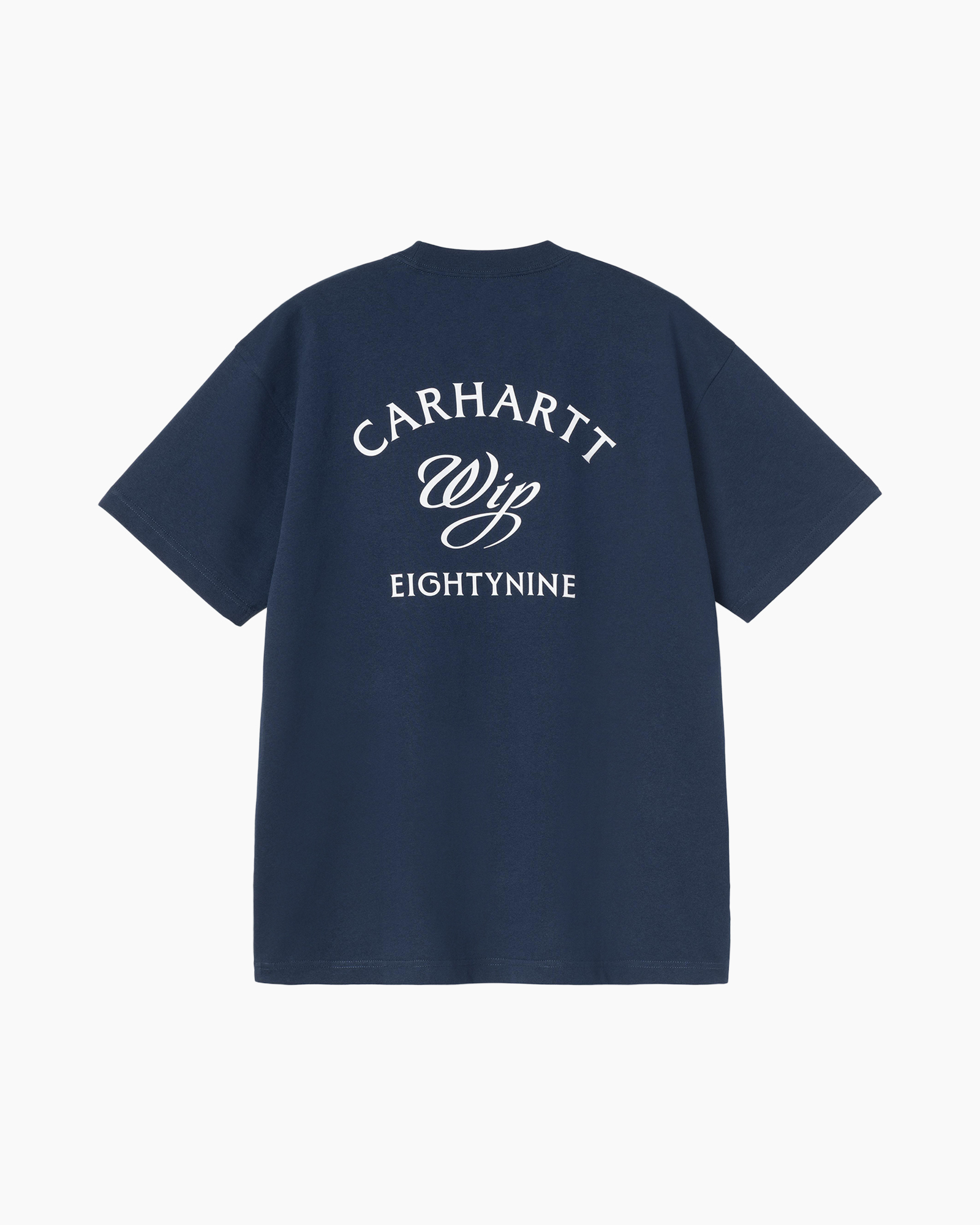 t-shirt, short sleeve, navy, graphic, back print