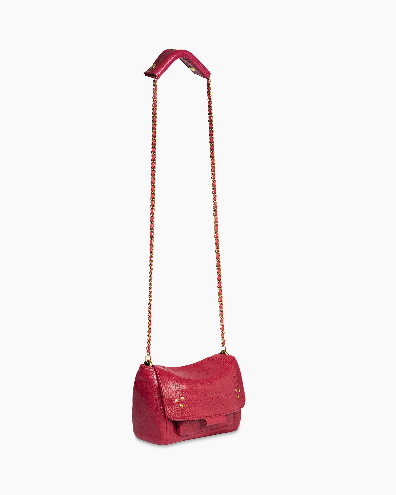 handbag, shoulder bag, chain strap, red, pebbled leather