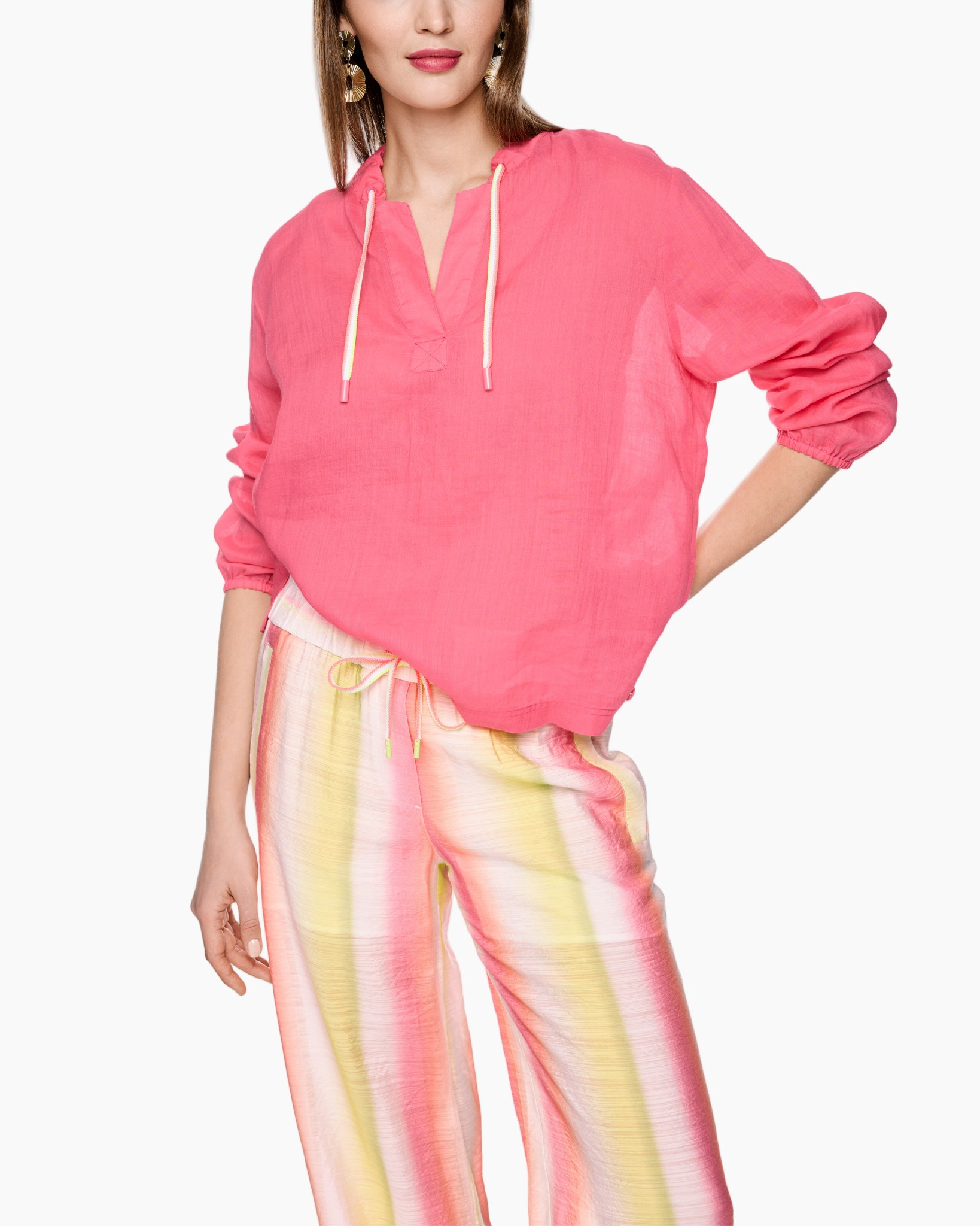 pink hoodie, linen knit, drawstring hoodie, long sleeves, solid pink