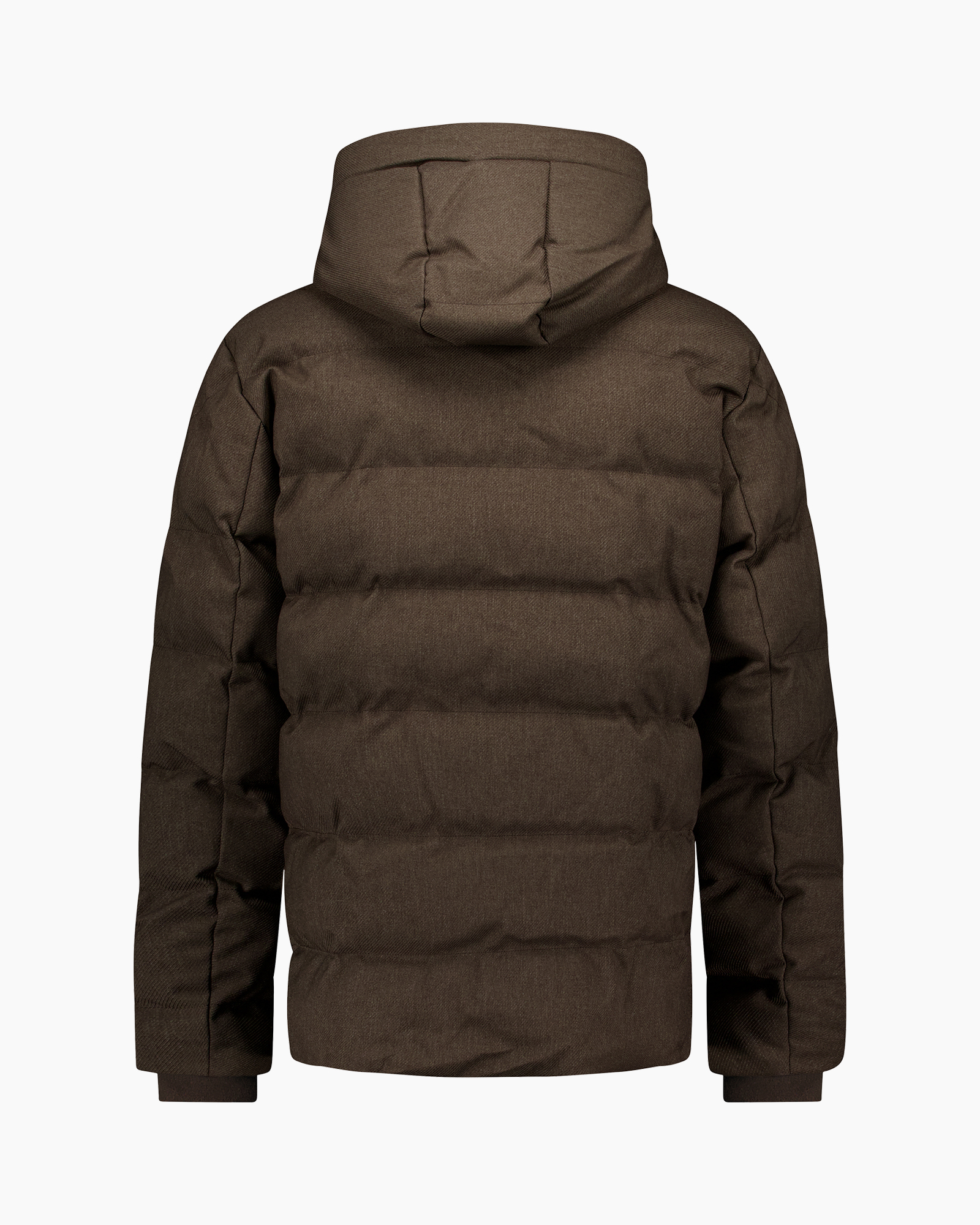 jacket, puffer, hooded, brown, zipper