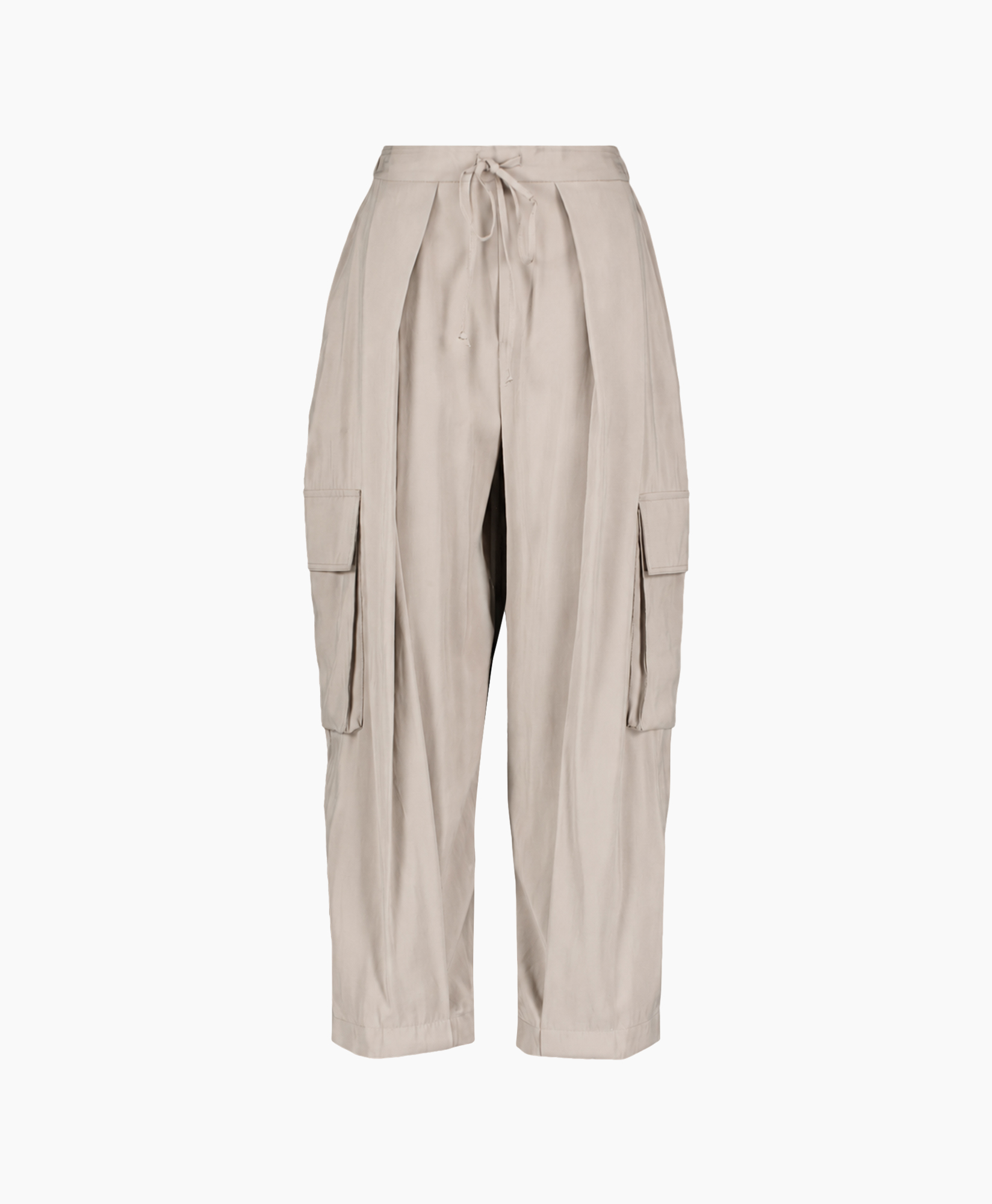 cargo pants, beige pants, cargo pockets, drawstring waist, tapered legs