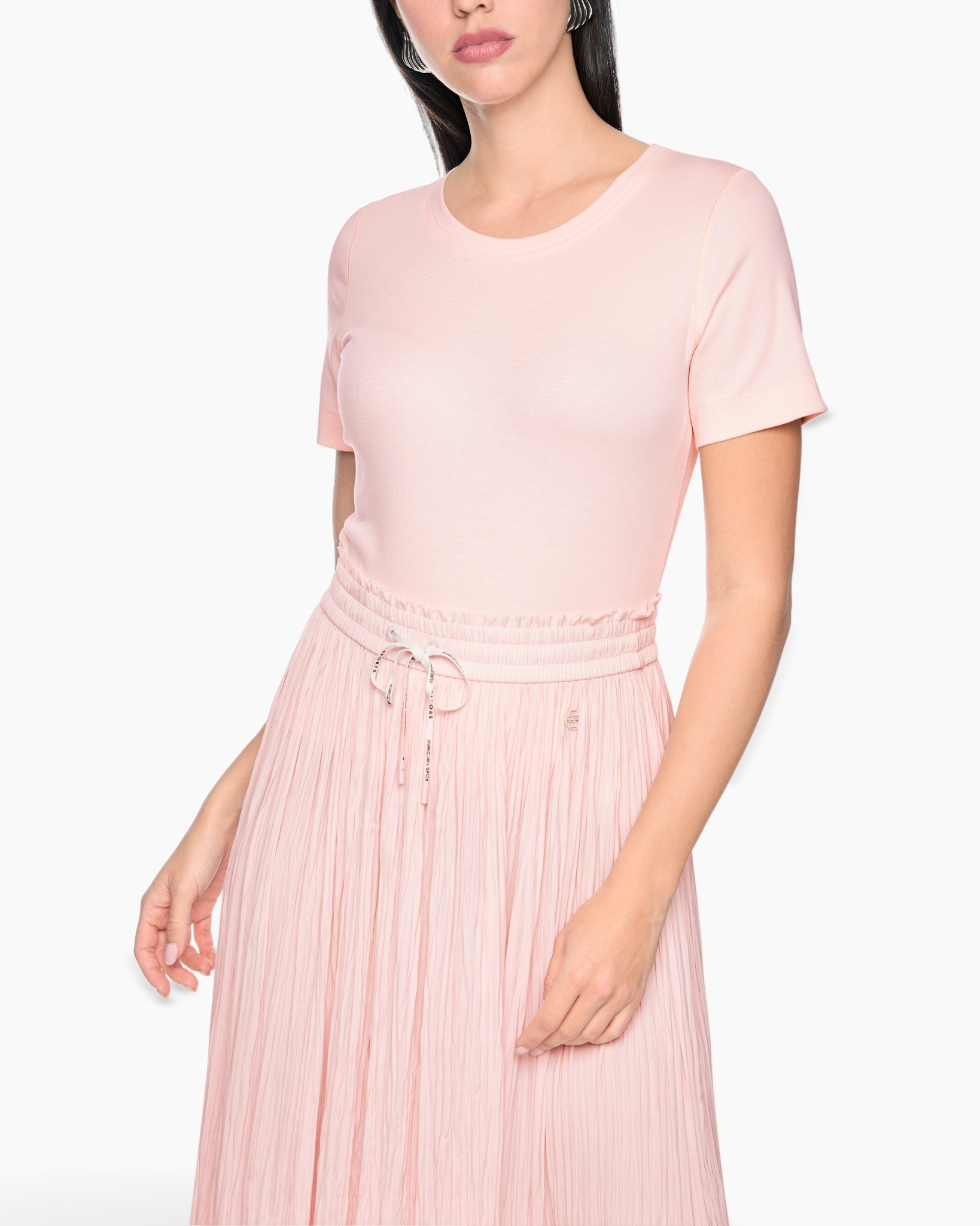 t-shirt, pink, short-sleeve, drawstring, pleated-skirt