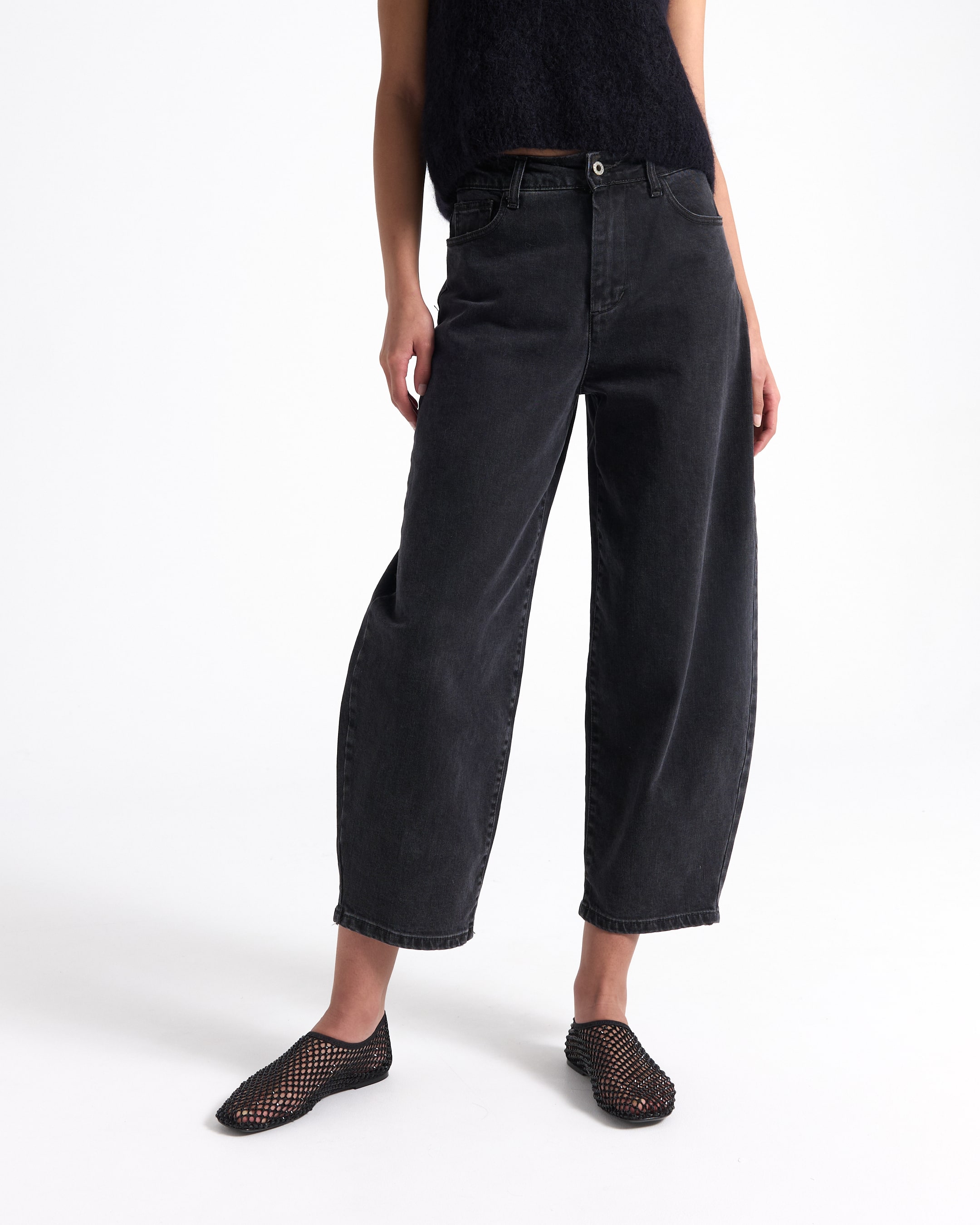 jeans, pants, black, wide-leg, cropped