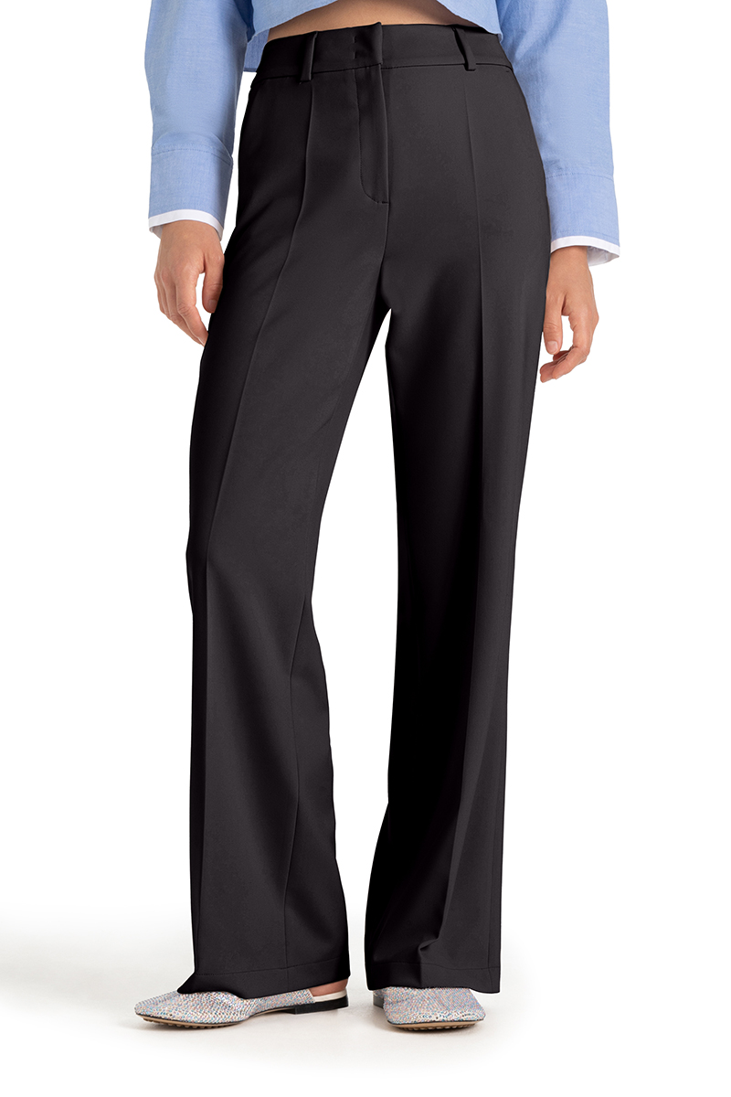 Pantalon Amelie Polyester Stretch Microstructure Zwart