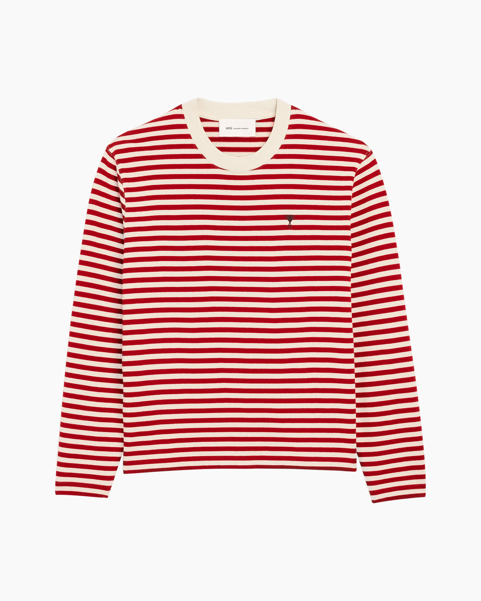 striped sweater, red white, long sleeve, crew neck, knit fabric