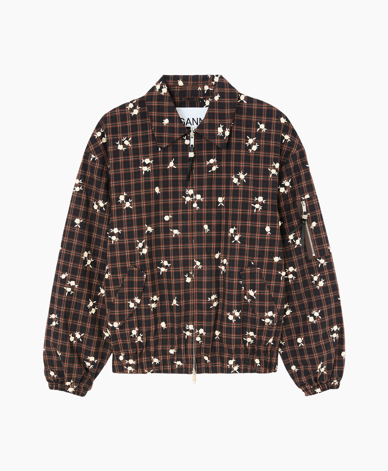 plaid, floral, zipper, jacket, long sleeve