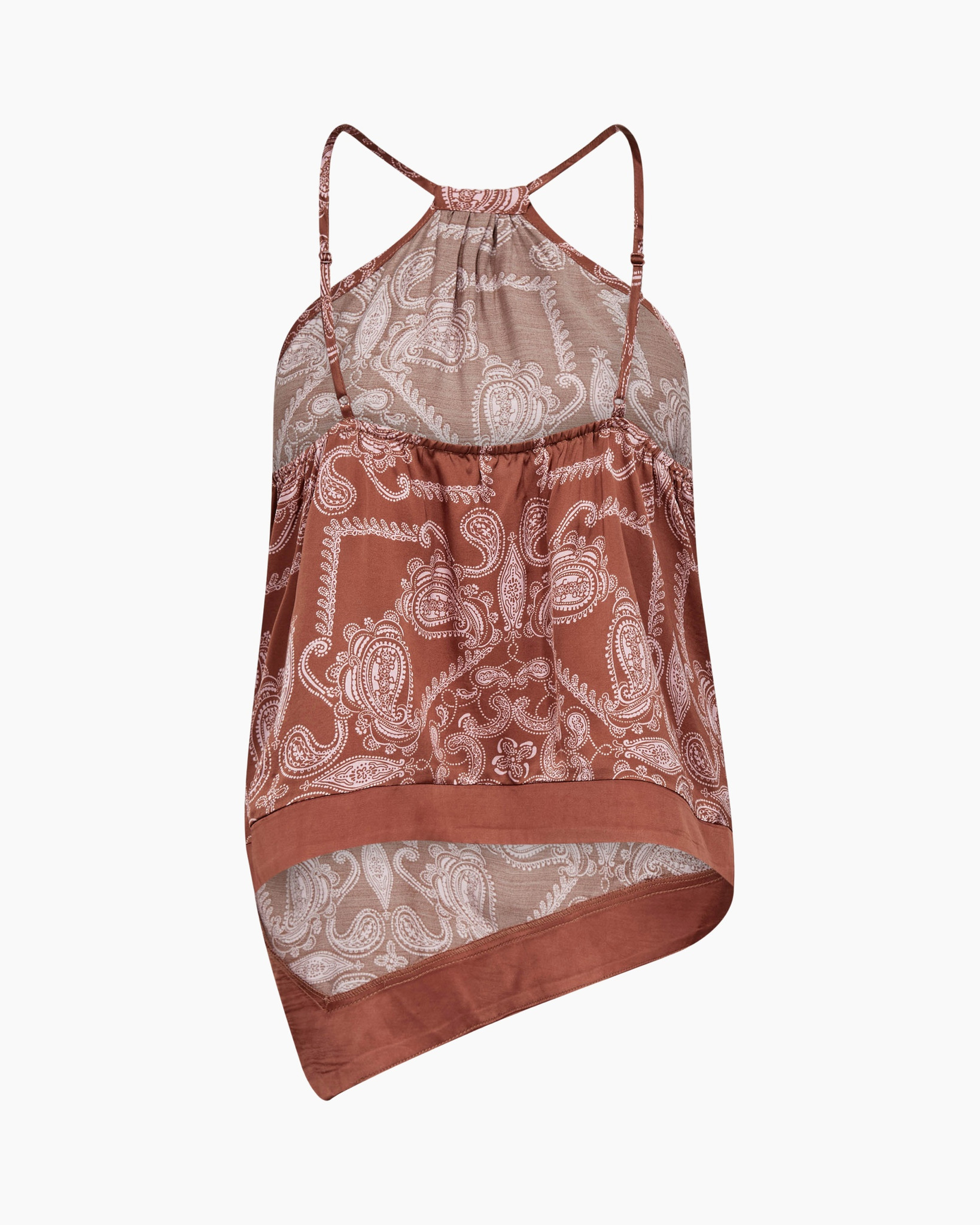 tank top, bandana print, paisley pattern, sleeveless, rust color
