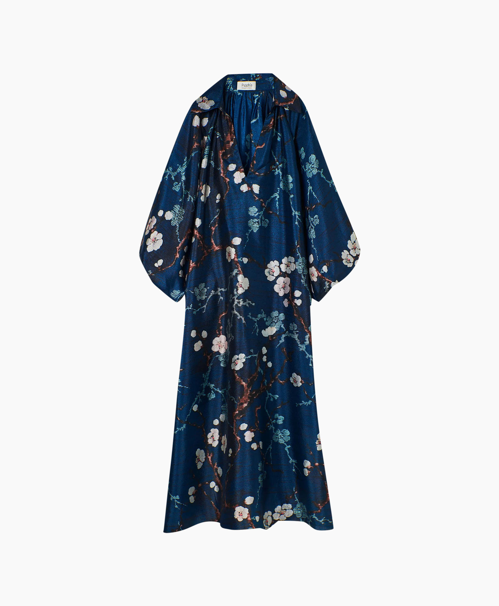dress, kimono, long, floral, blue