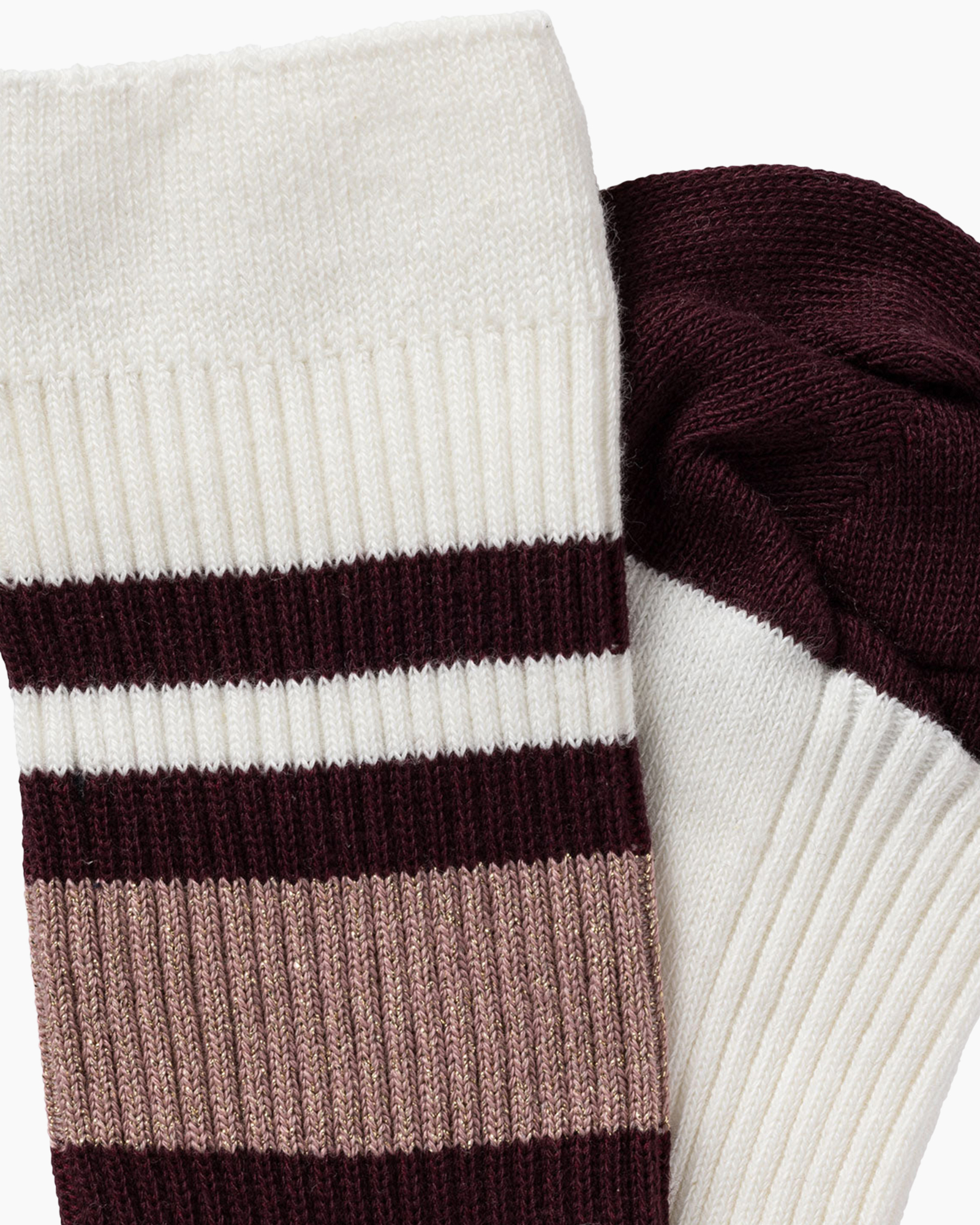 socks, ankle-length, striped, white, burgundy