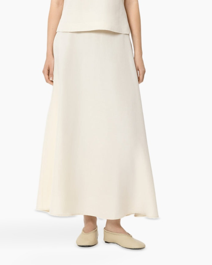 maxi skirt, cream, ankle length, flowy, solid color