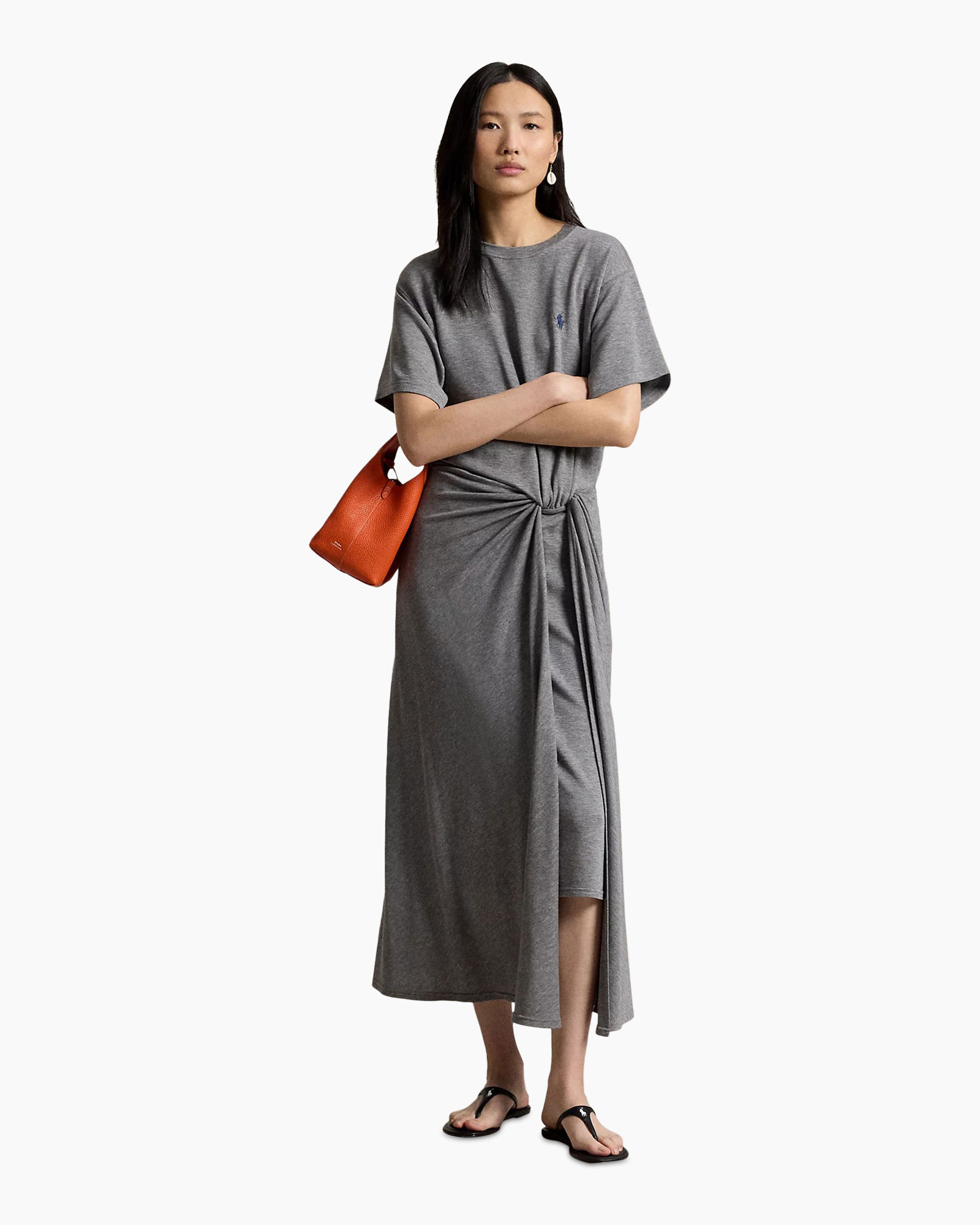 dress, t-shirt dress, midi dress, knotted waist, side slit