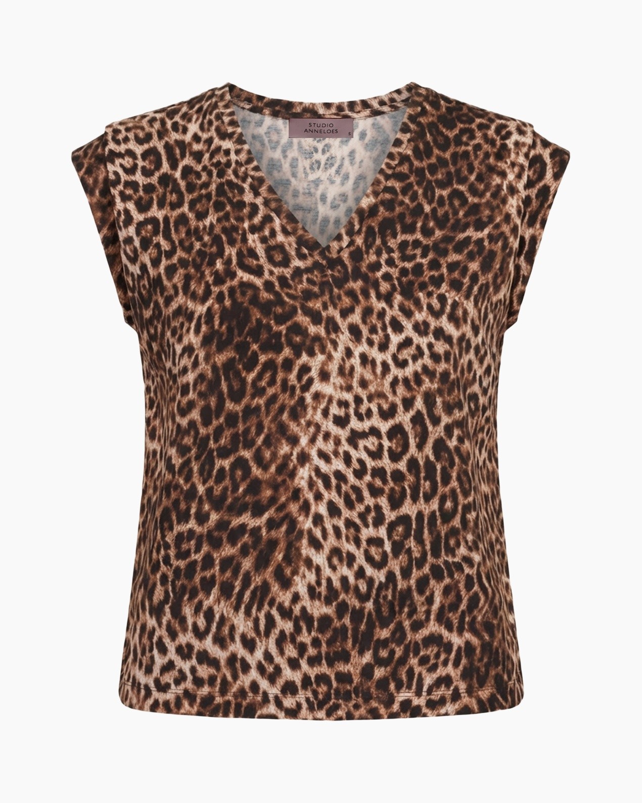 leopard print, sleeveless top, v-neck, polyester, shirt