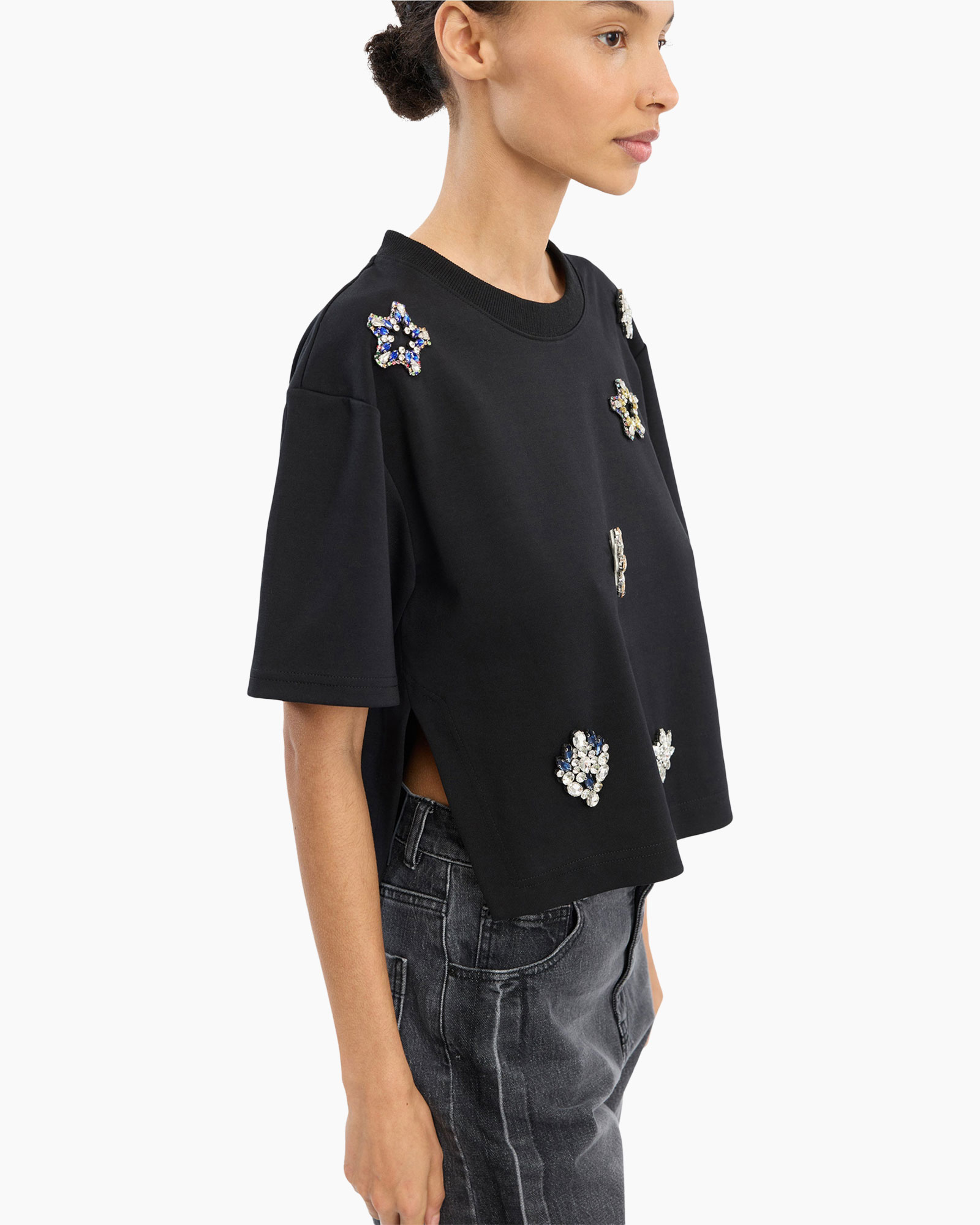 tshirt, black, embellished, short-sleeve, top