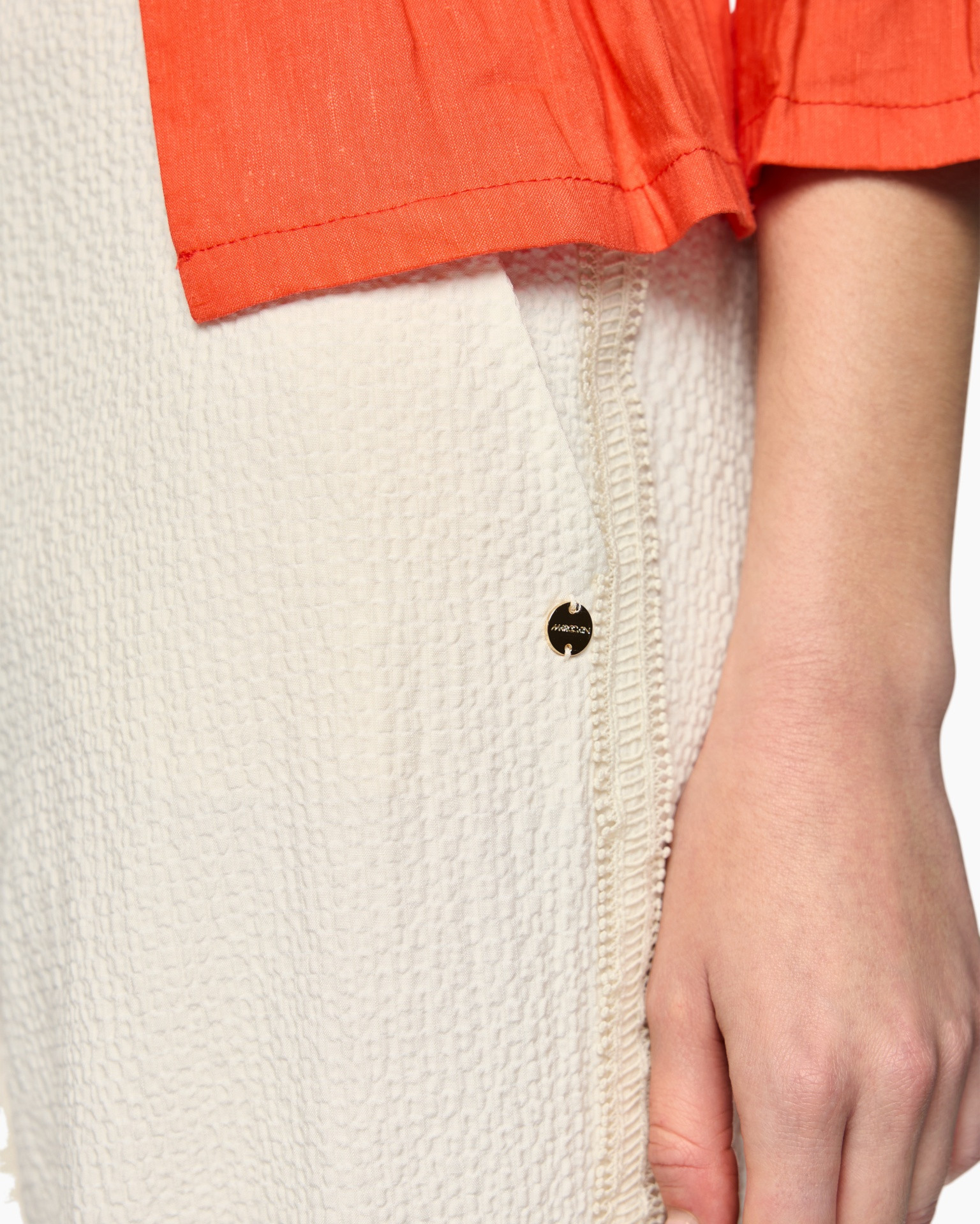linen, crepe, cream, zipper, pocket