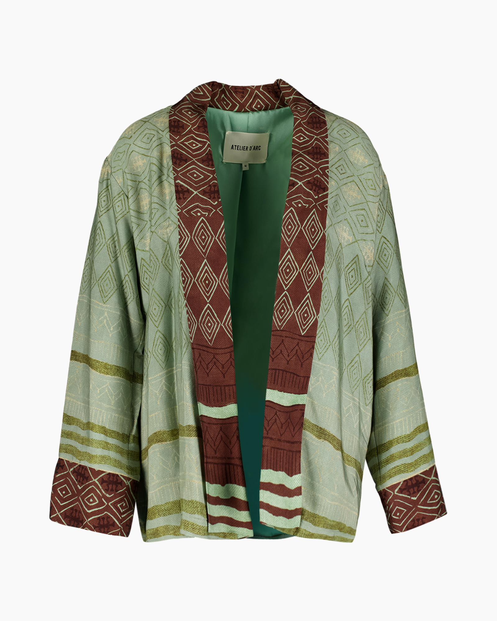 kimono, cardigan, green, geometric pattern, linen blend, kimono, cardigan, geometric pattern, green, open front