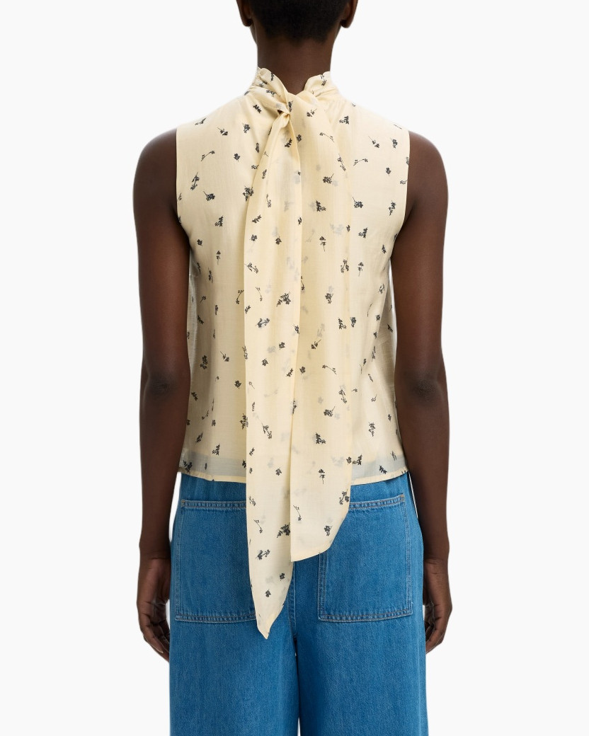 top, sleeveless, tie-back, cream, floral-print
