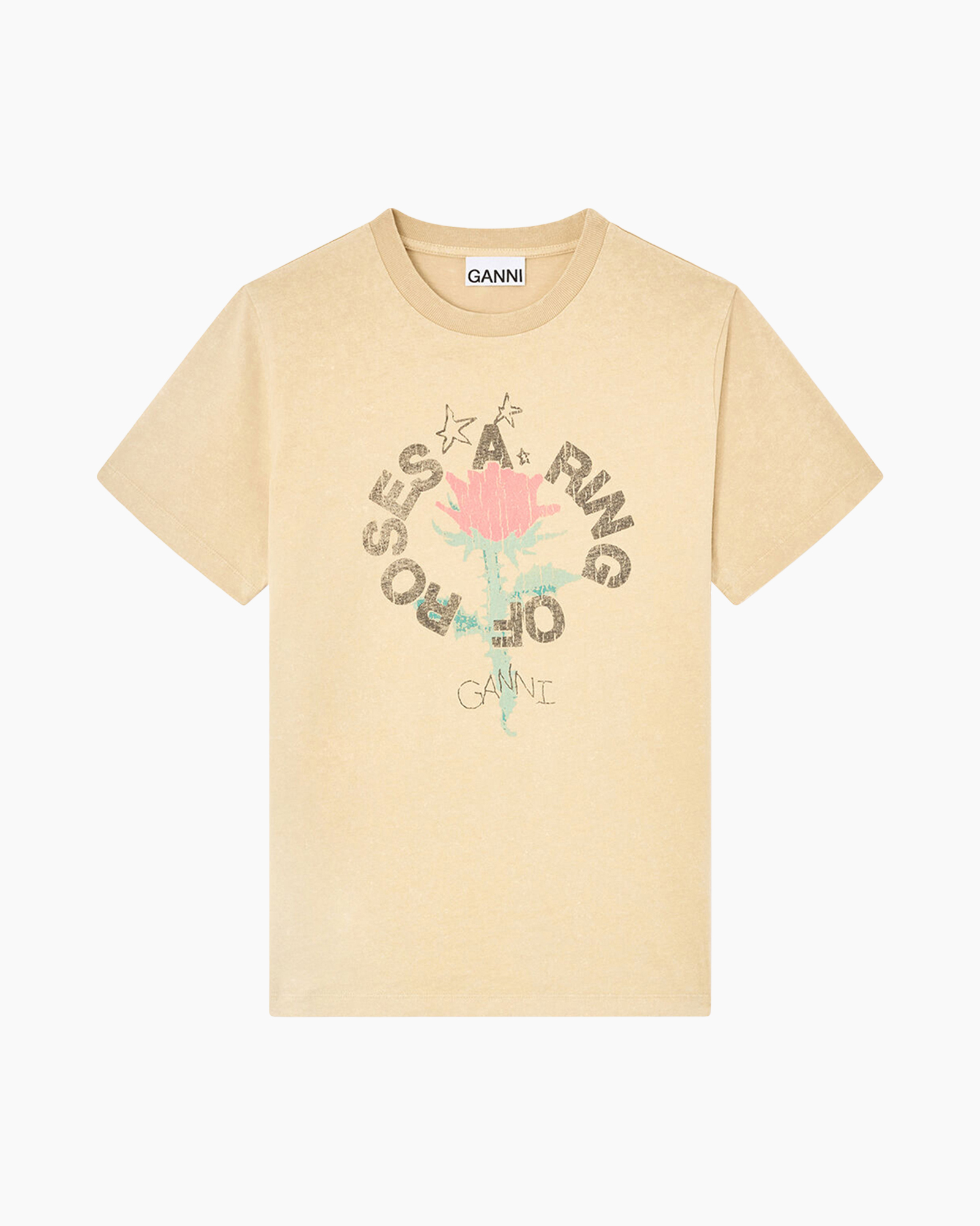tshirt, beige, graphic, rose, short-sleeve