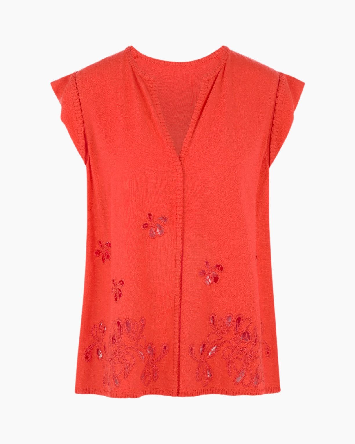 top, sleeveless, red, embroidery, cardigan