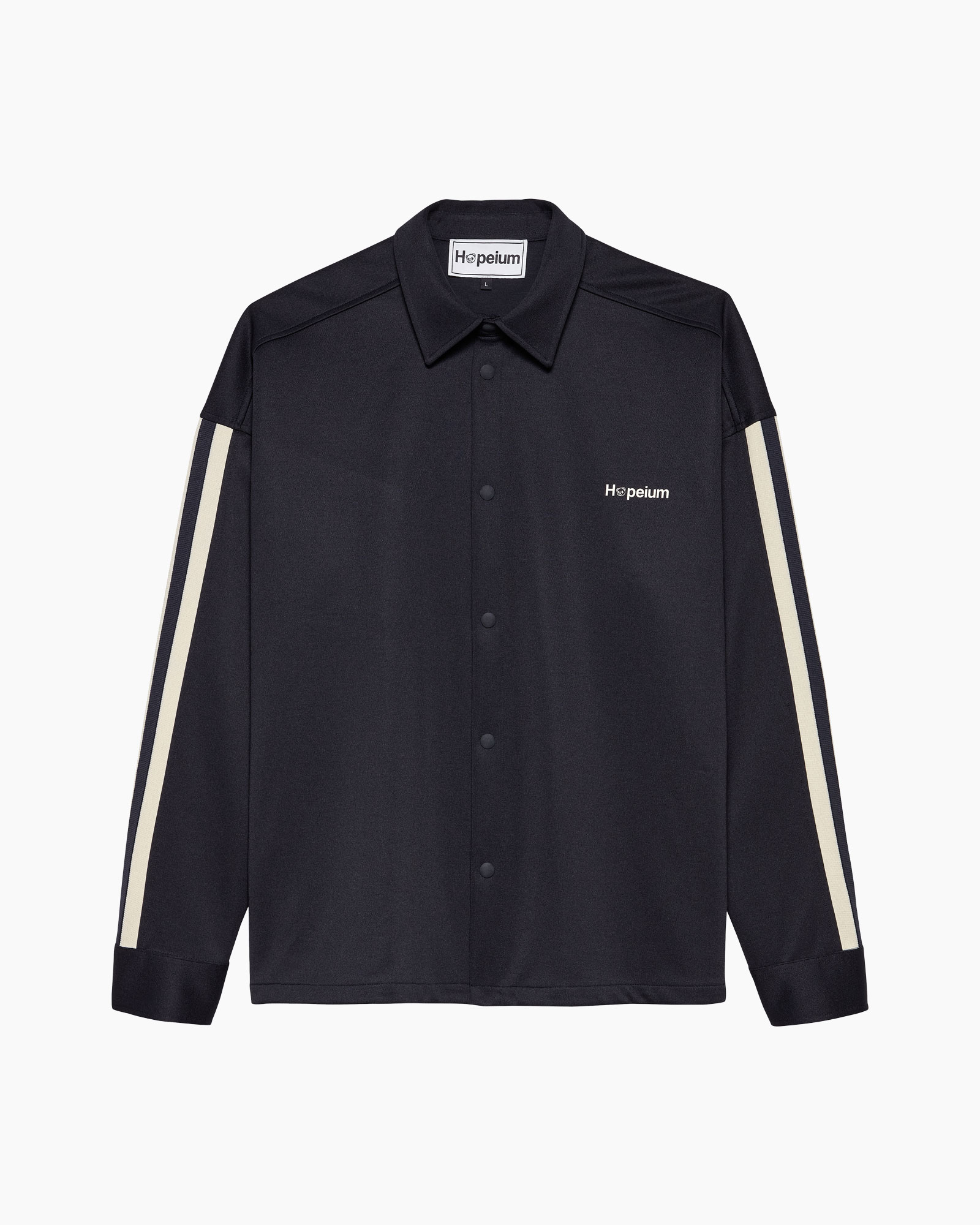 button-down, long-sleeve, navy, striped-sleeve, logo-embroidered