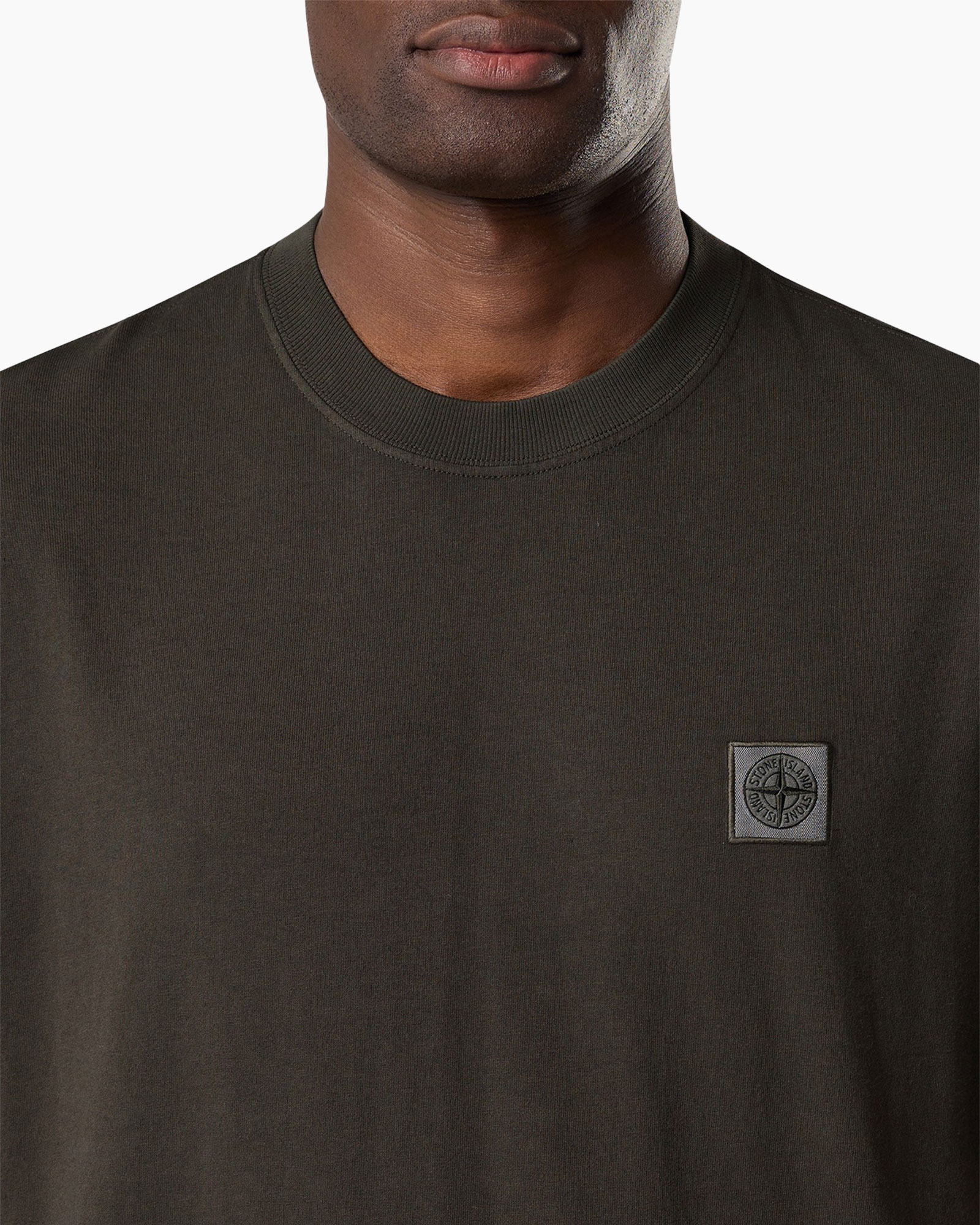 t-shirt, crew neck, dark gray, logo patch, long sleeve