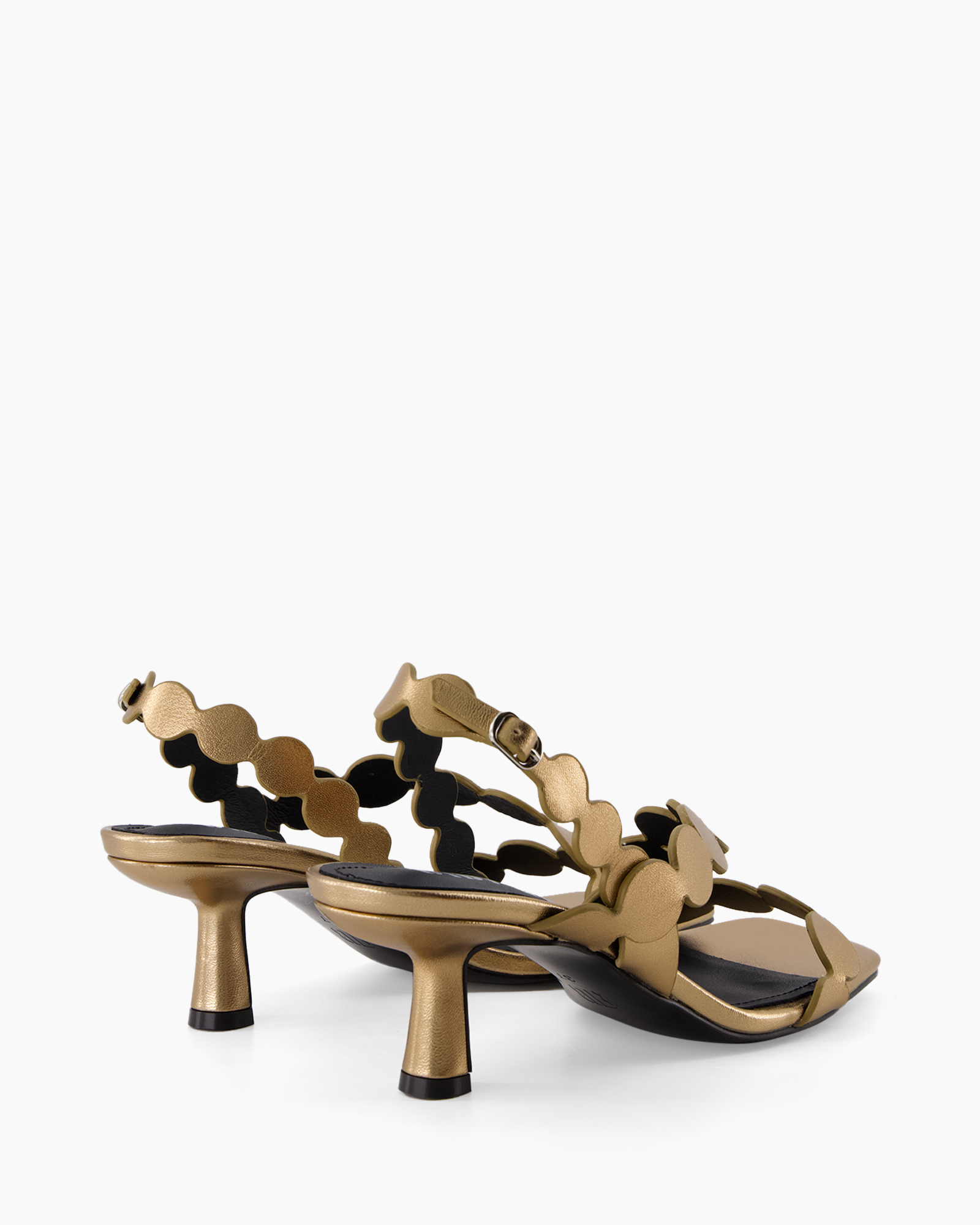 sandals, gold, strappy, kitten heel, backstrap