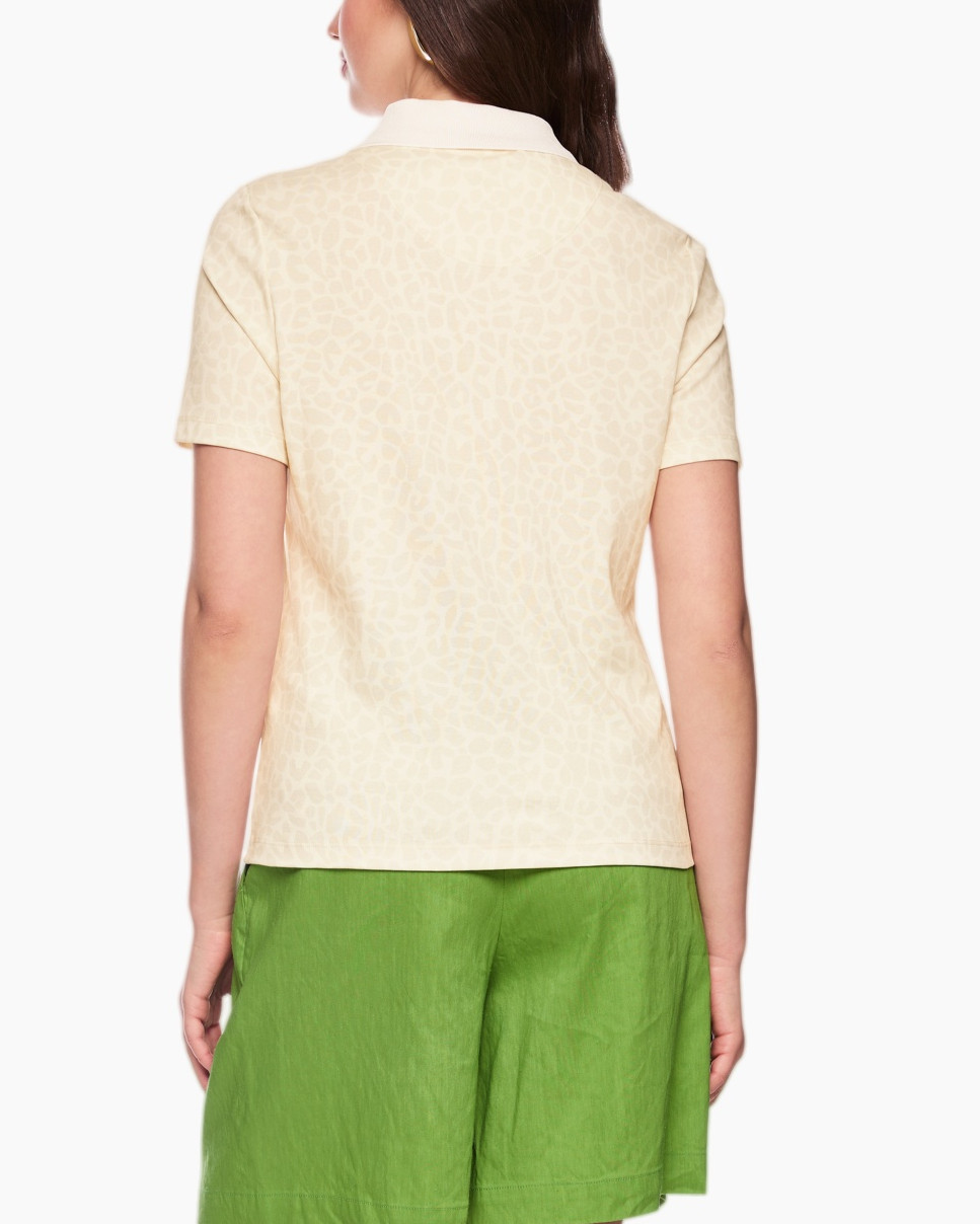 collared polo, short sleeves, beige pattern, leisure top, linen look