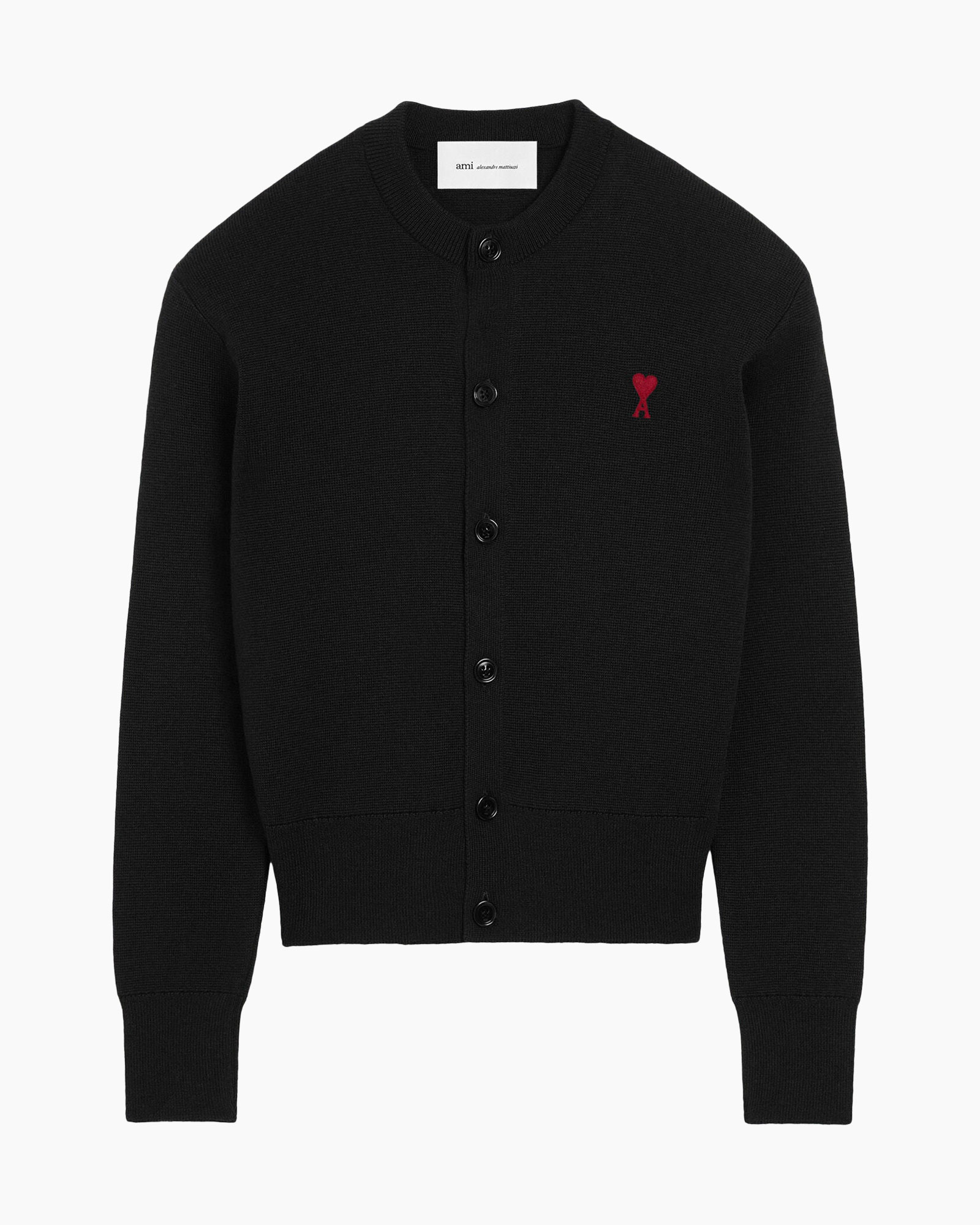 cardigan, black, buttons, knit, small-logo